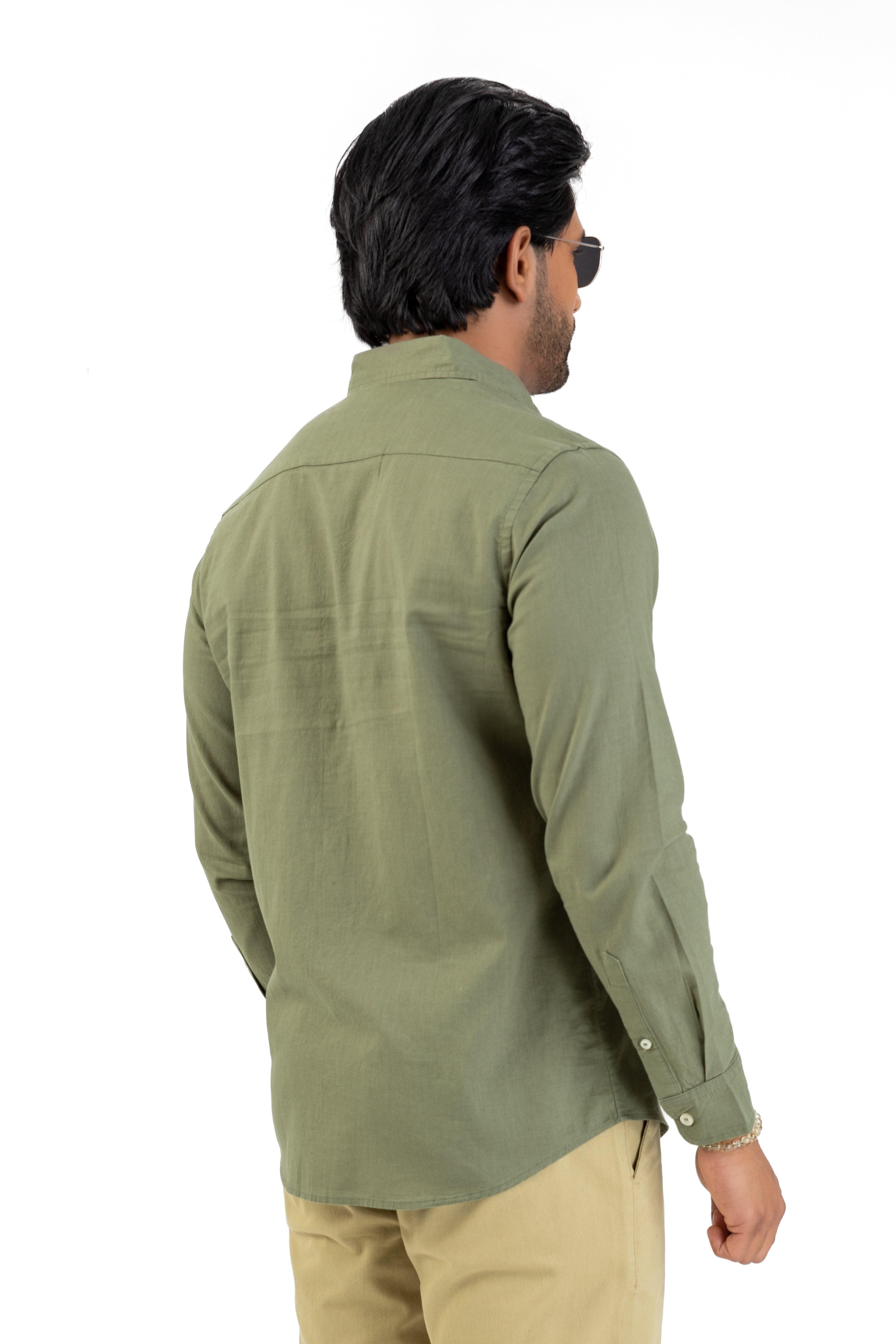 Linen Cotton Long Sleeve Shirt – Green