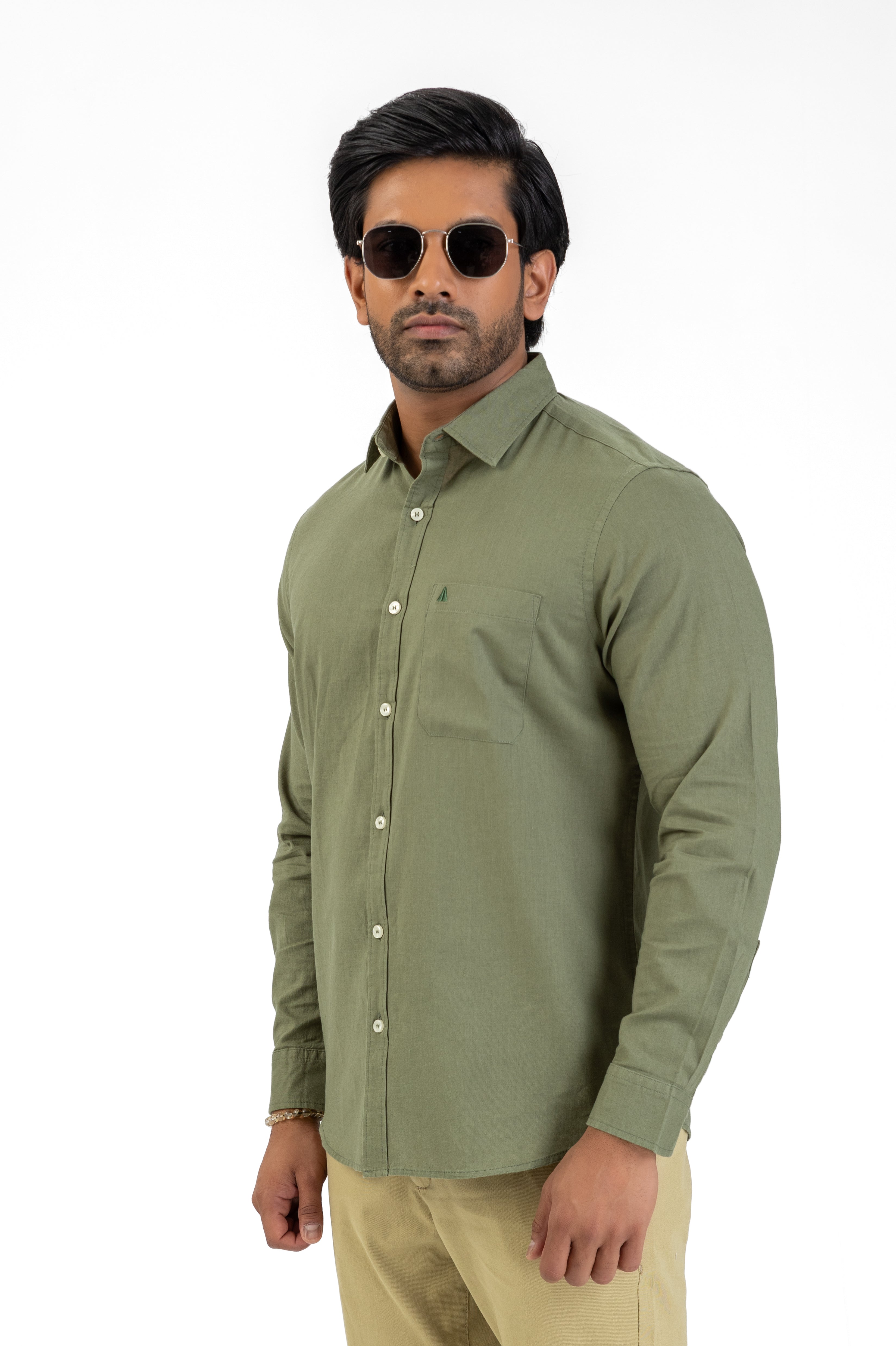 Linen Cotton Long Sleeve Shirt – Green