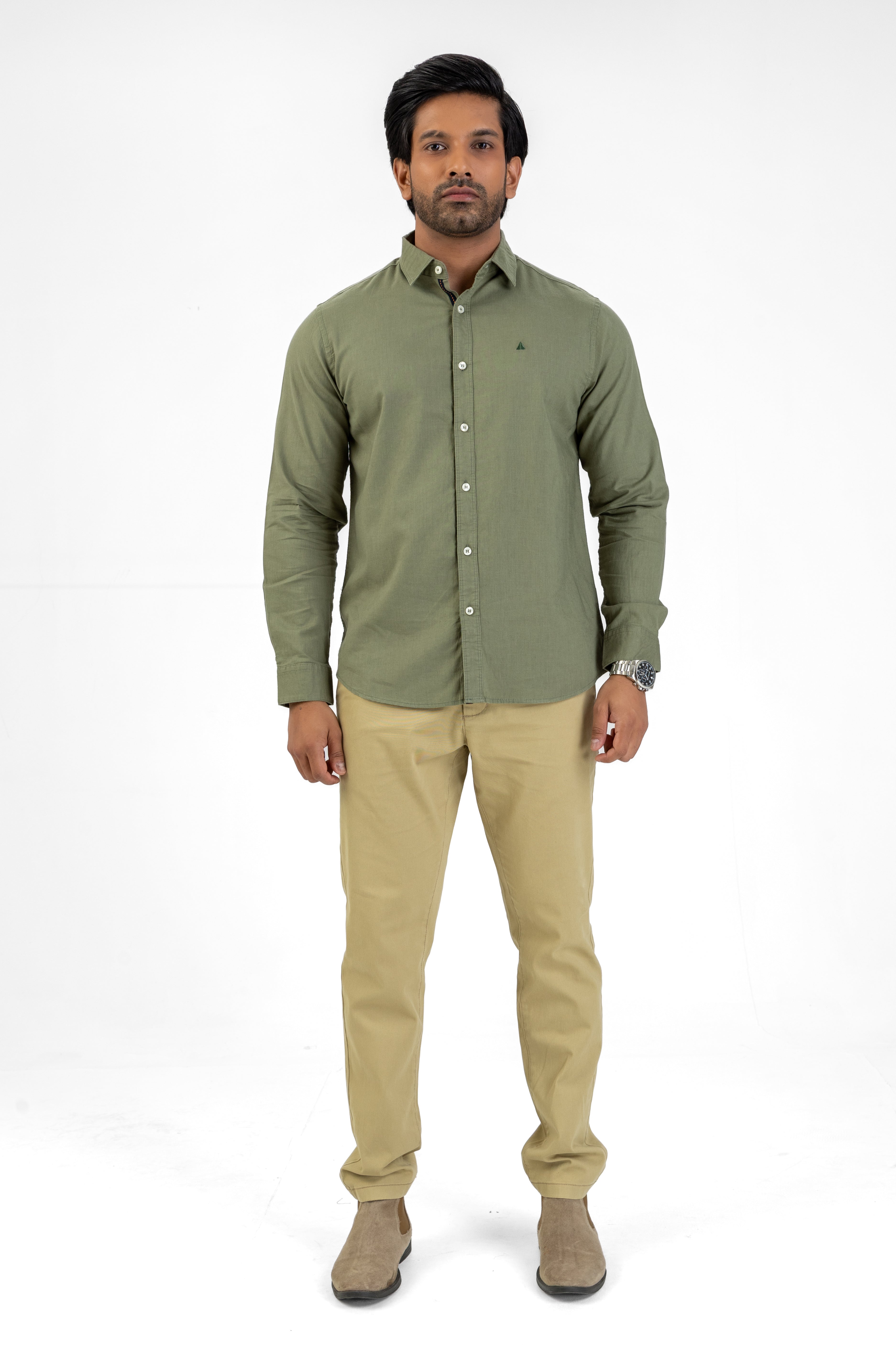 Linen Cotton Long Sleeve Shirt – Green