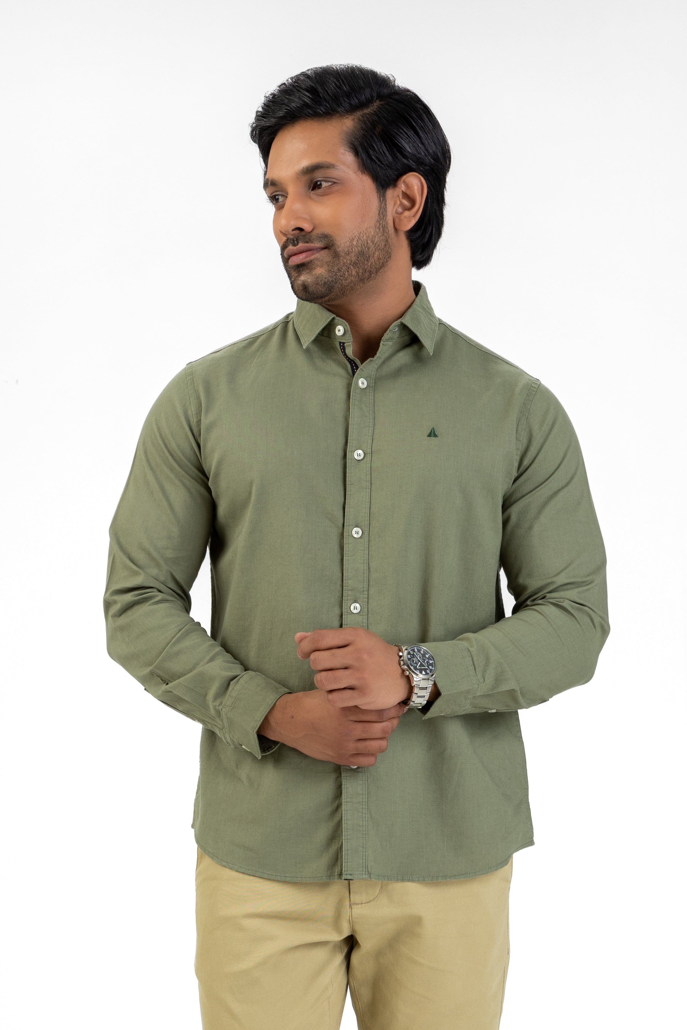 Linen Cotton Long Sleeve Shirt – Green