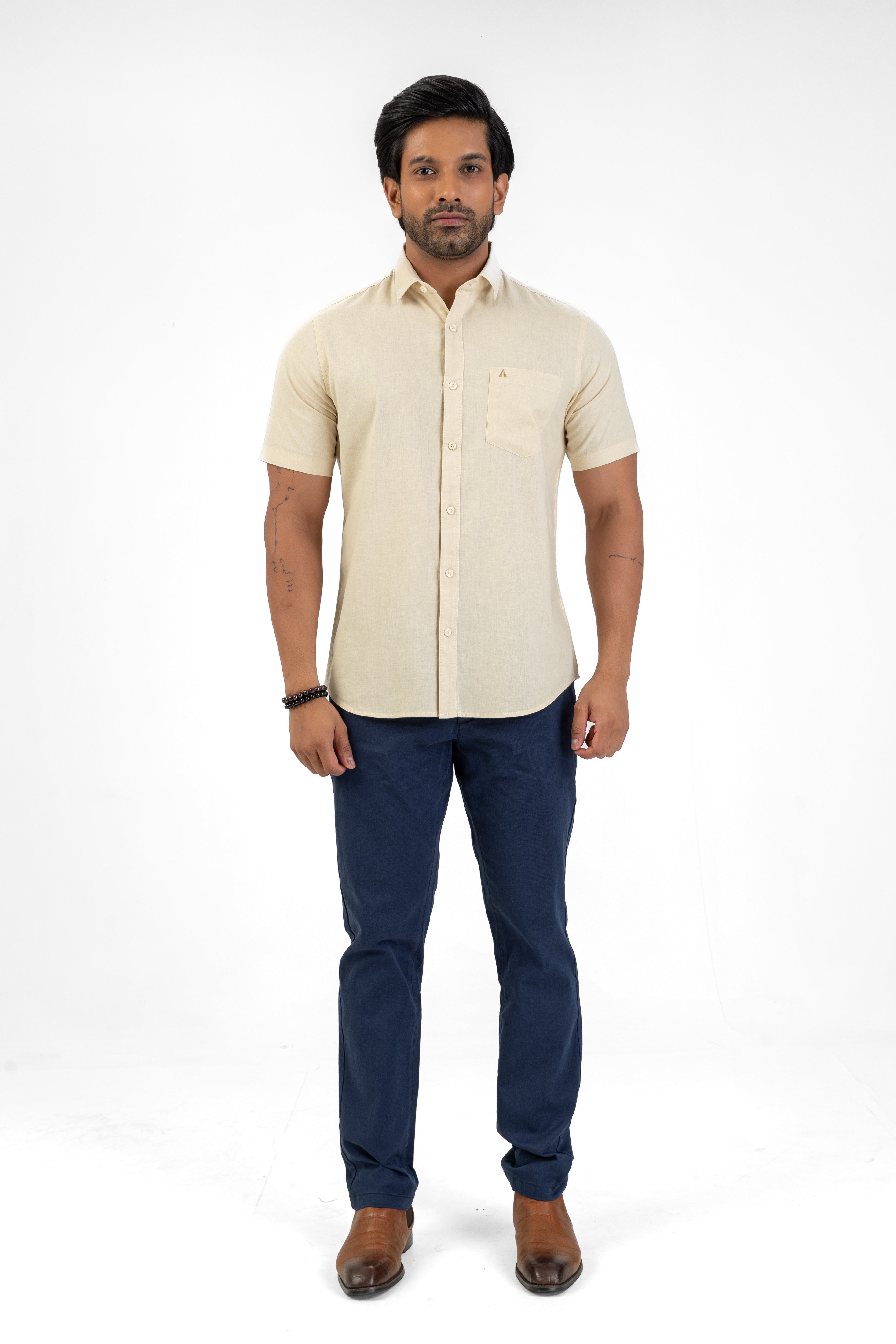 Short Sleeve Linen Cotton Shirt – Beige