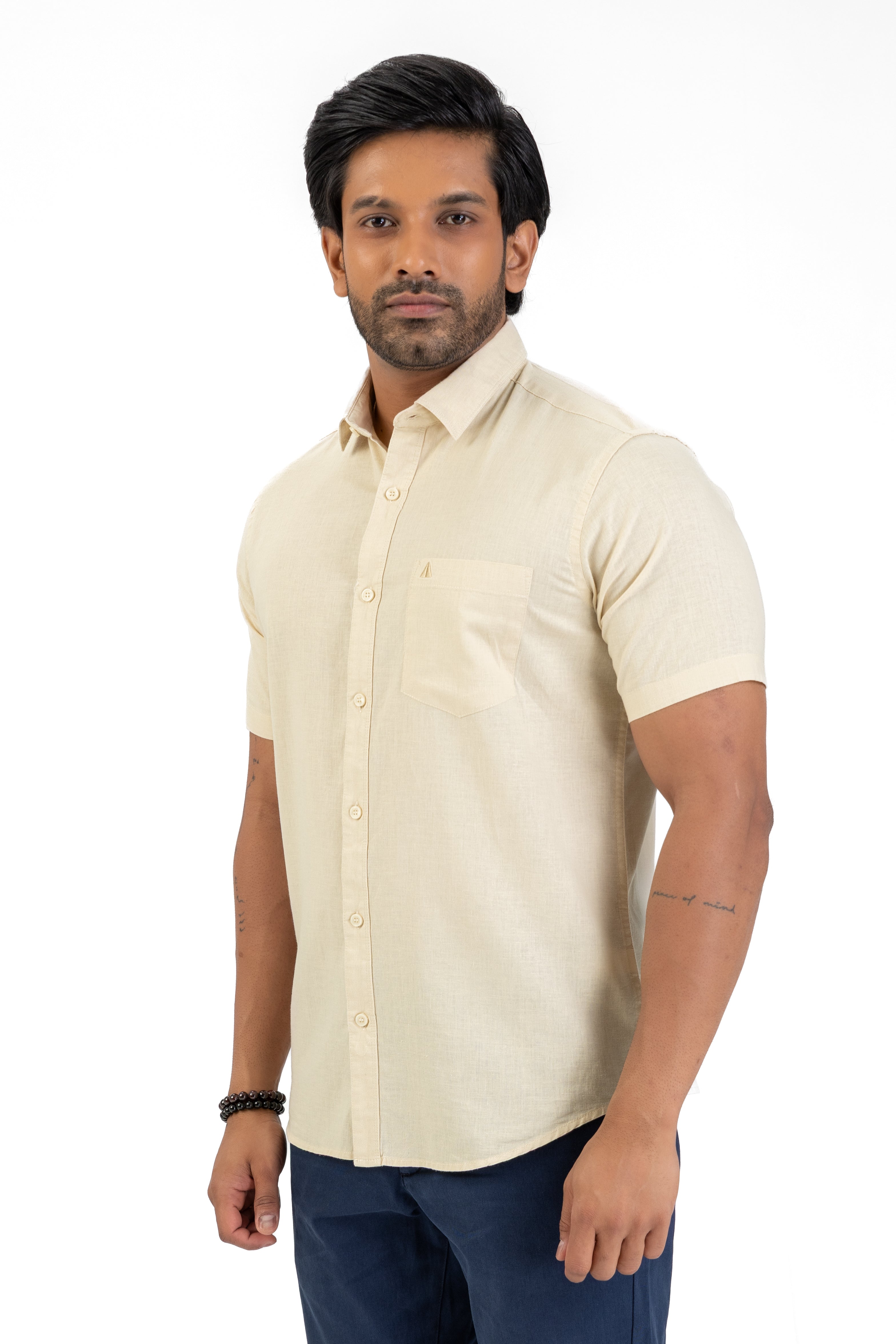 Short Sleeve Linen Cotton Shirt – Beige