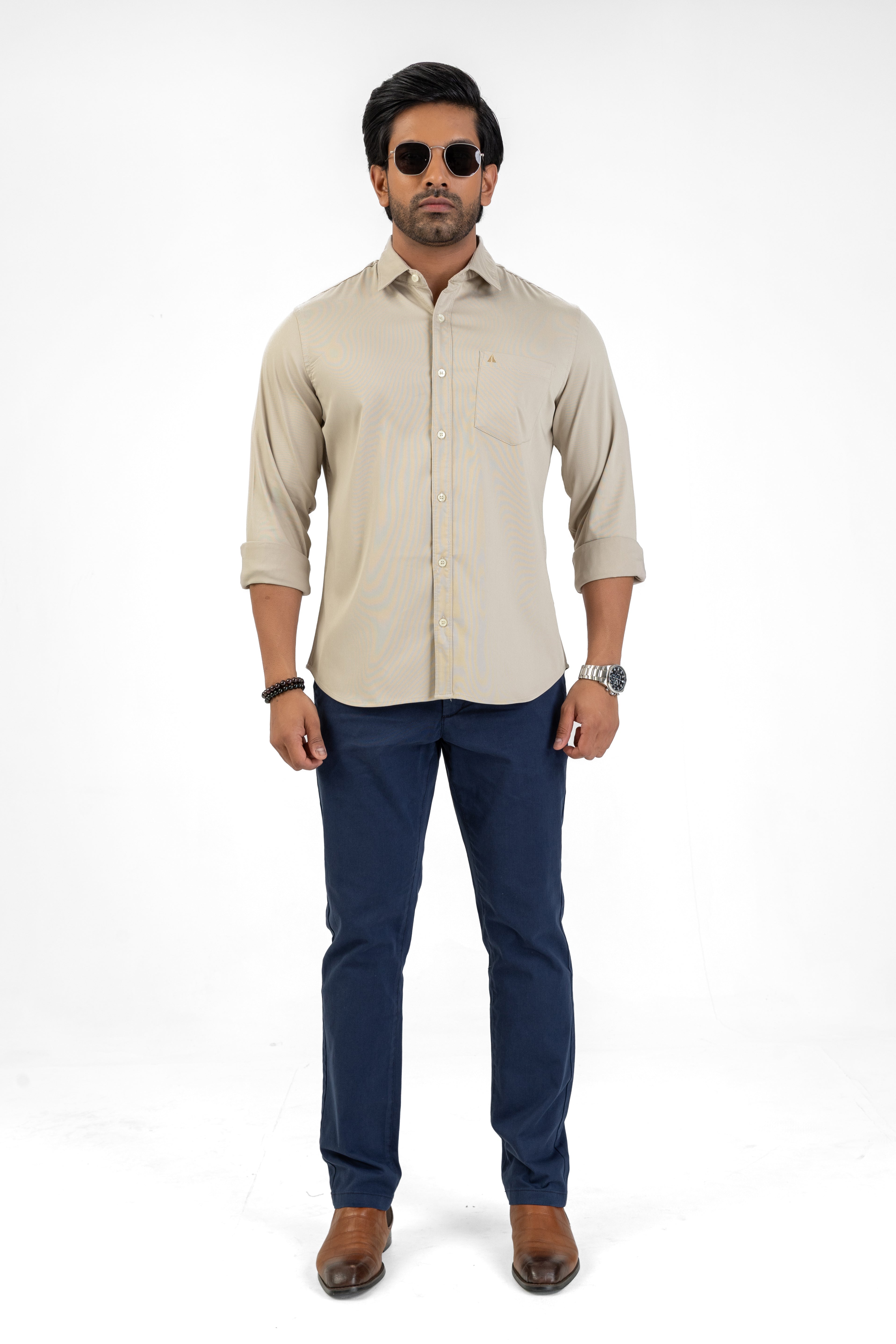 Cord Lycra Stretch Shirt – Cream