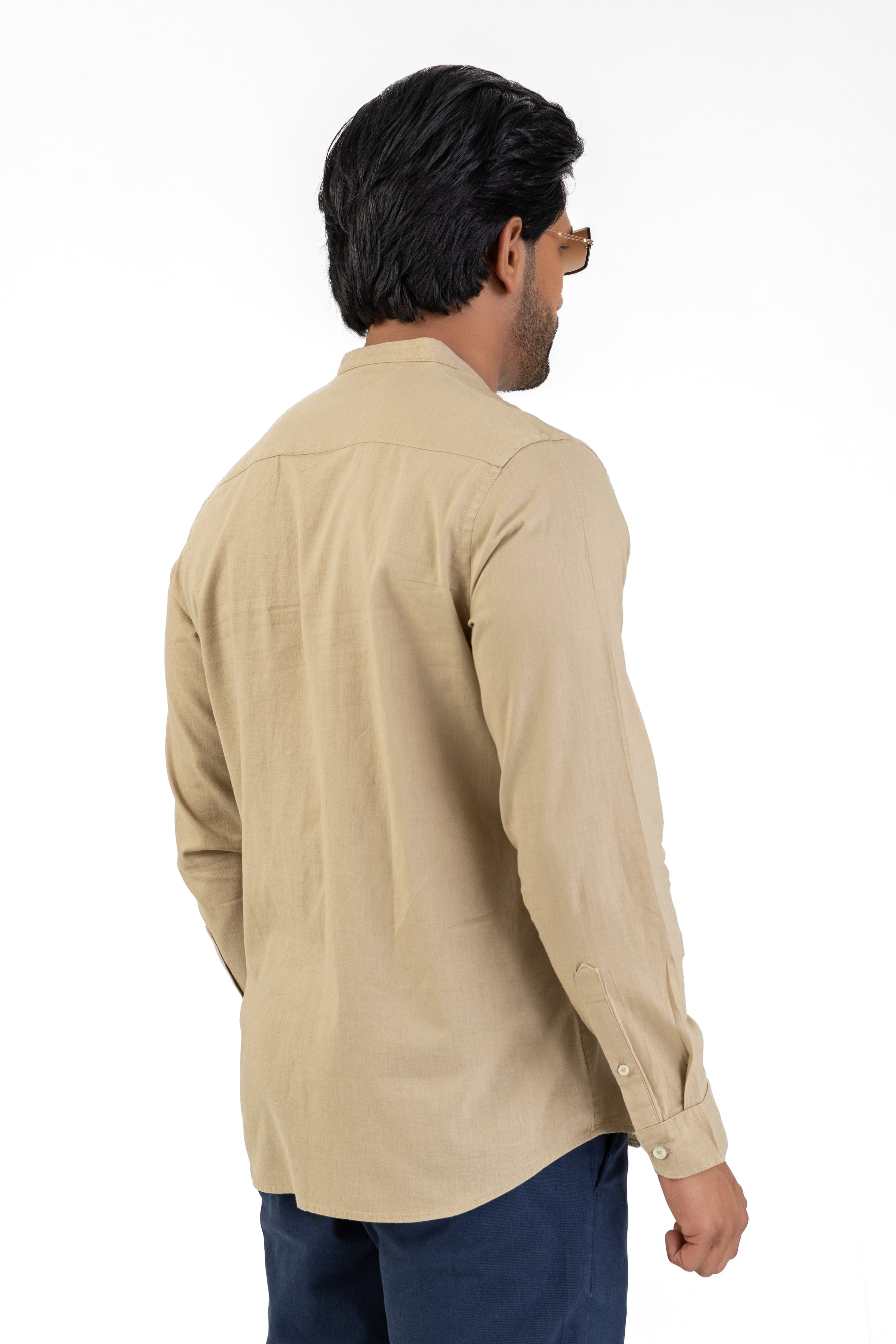 Slub Linen Cotton Chinese Collar Shirt – Camel
