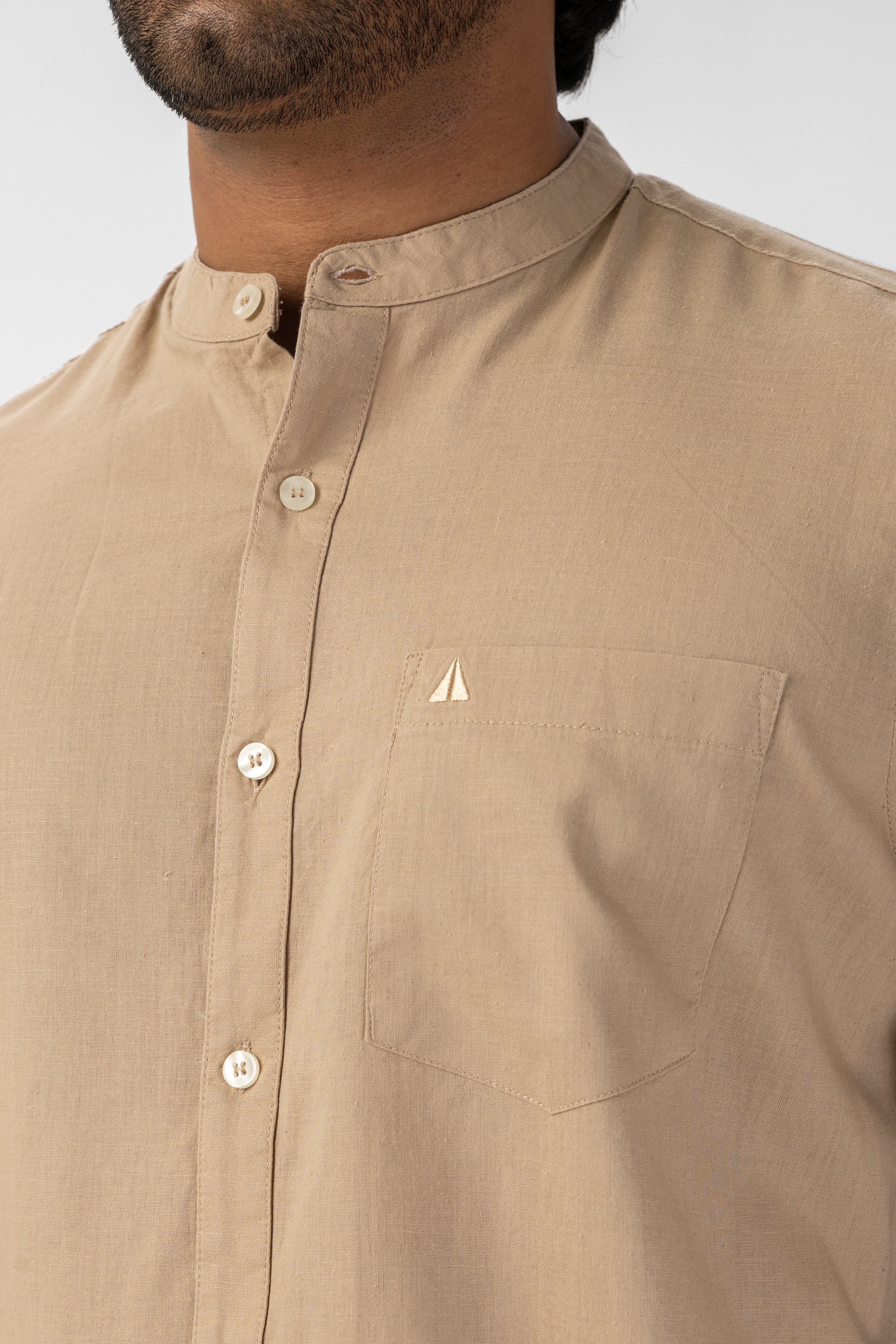 Slub Linen Cotton Chinese Collar Shirt – Camel