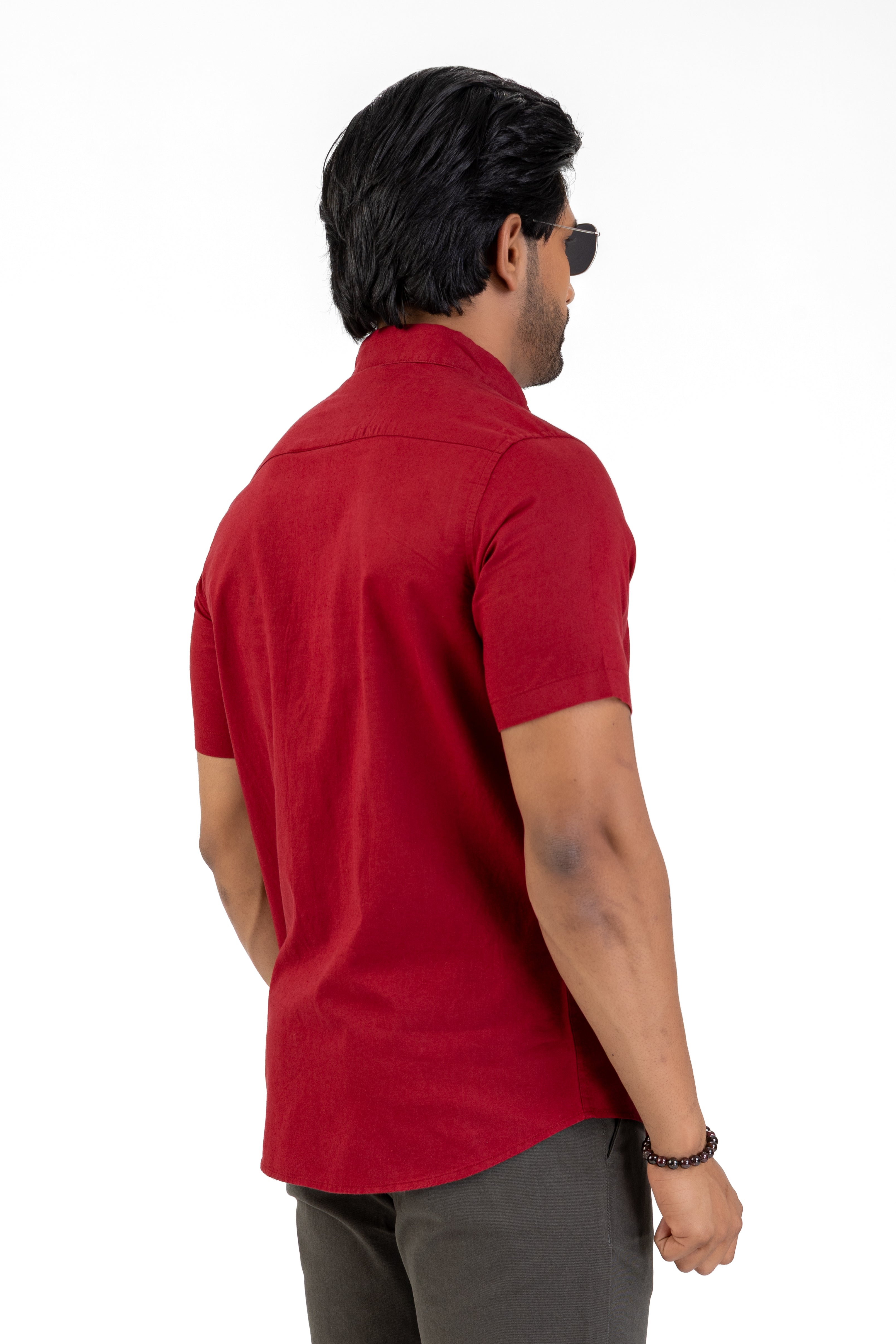 Short Sleeve Linen Cotton Shirt – Maroon