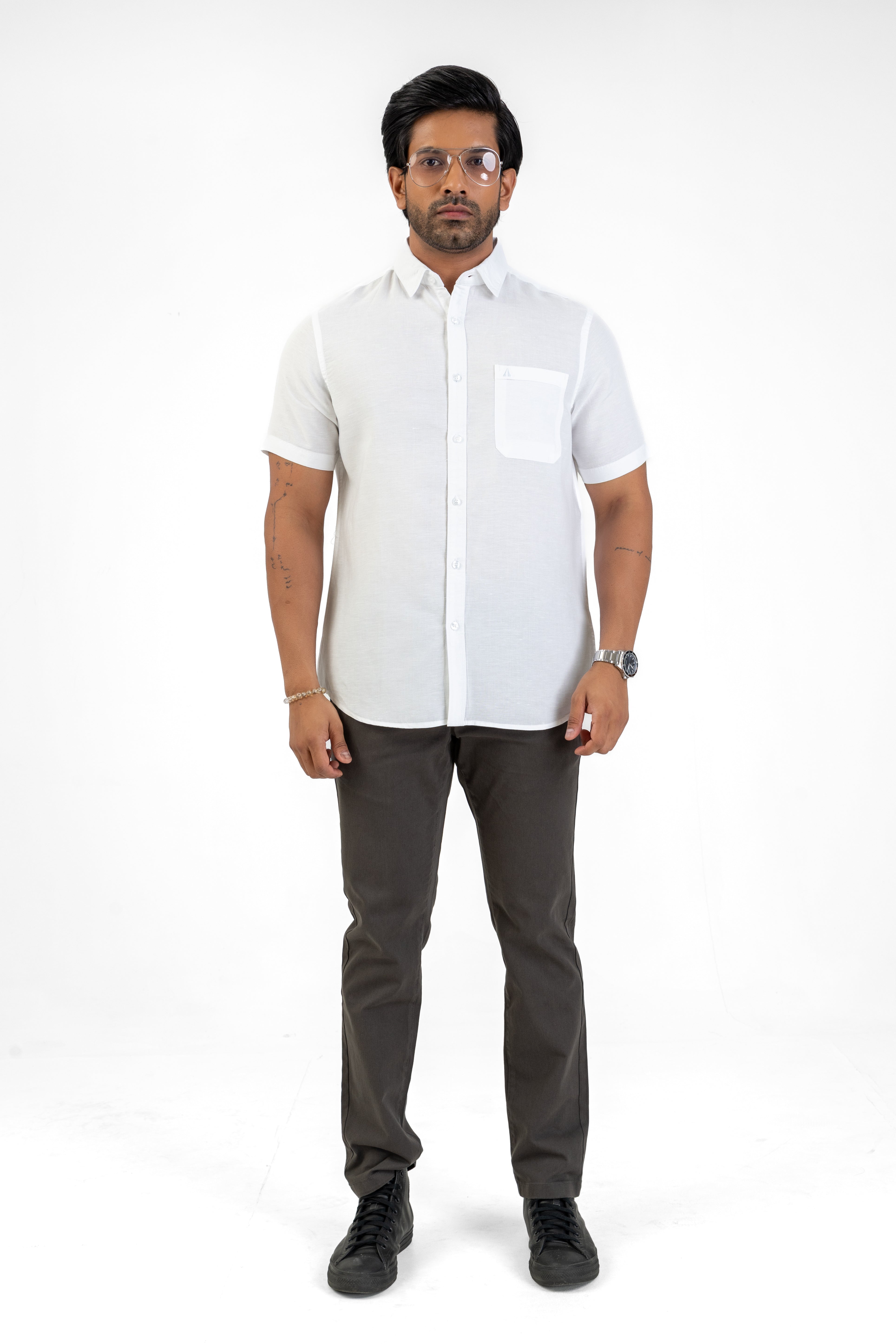 100% Linen Short Sleeve Shirt – White