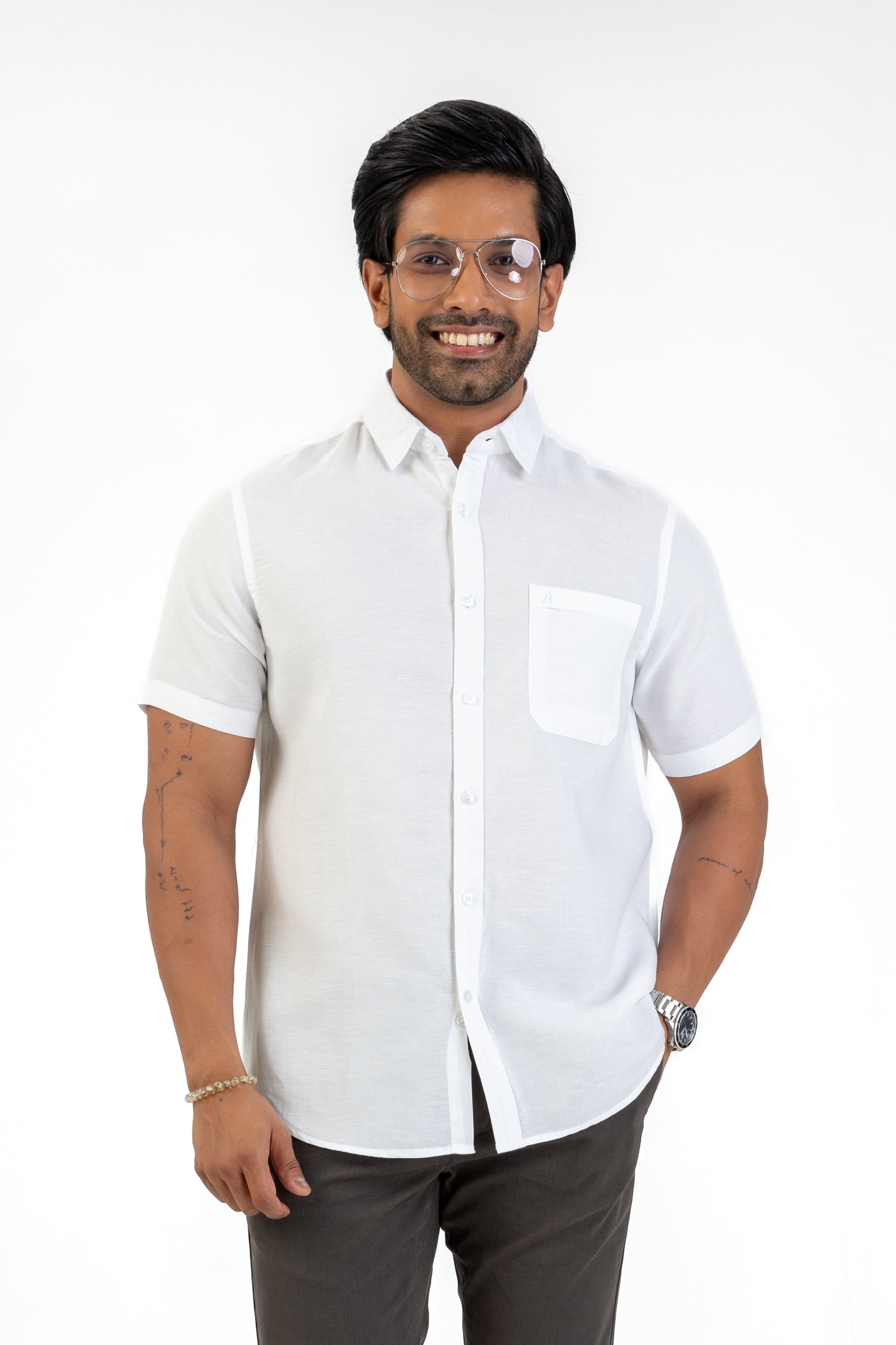 100% Linen Short Sleeve Shirt – White