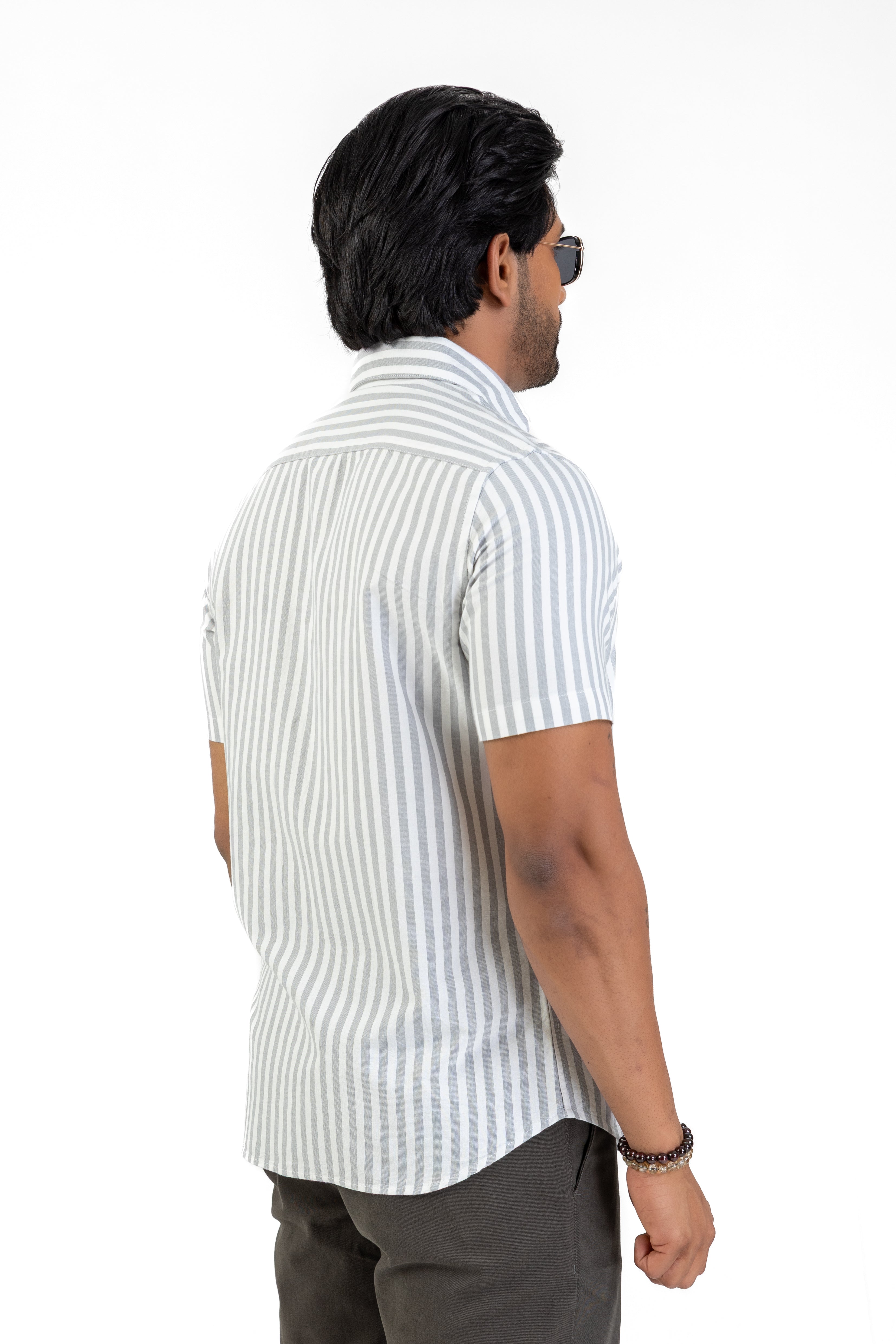Cotton Stripe Short Sleeve Shirt – Light Grey
