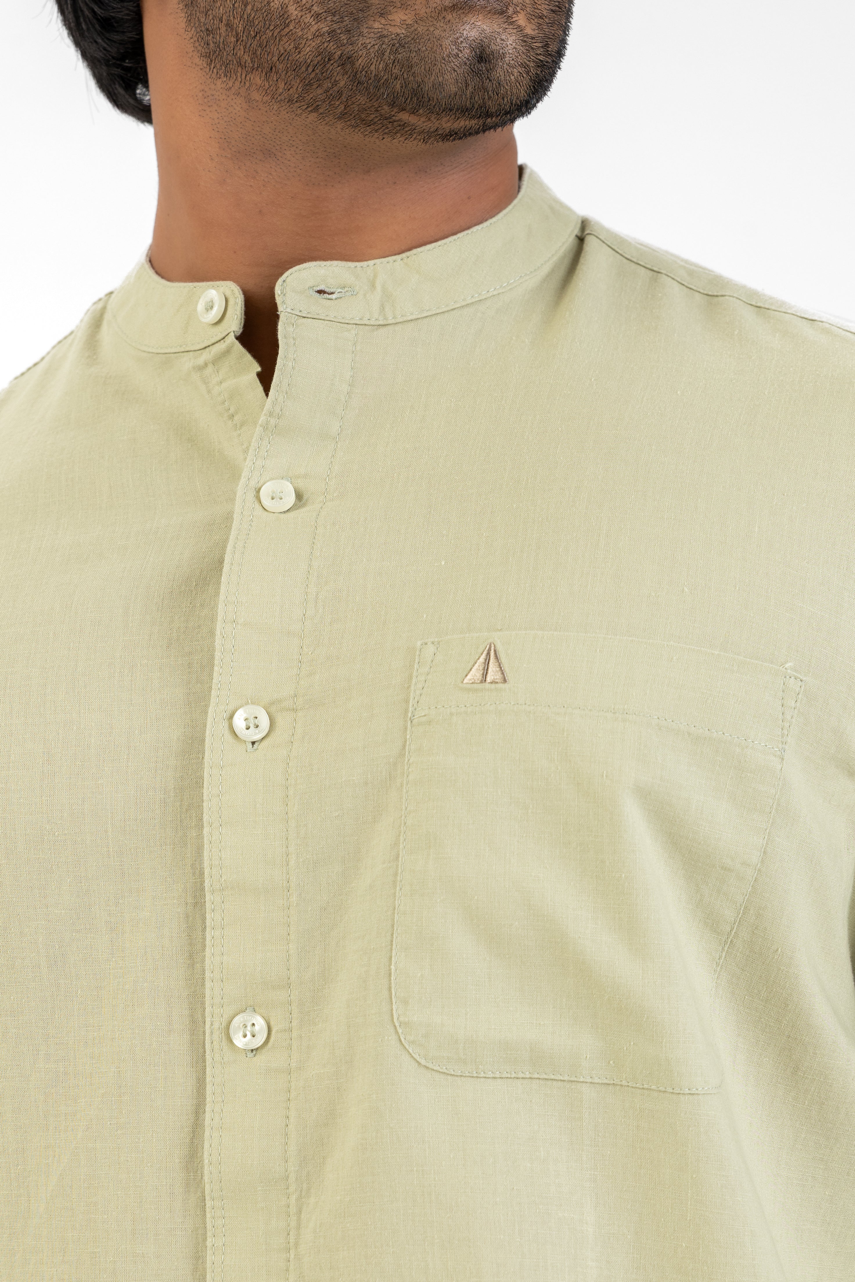 Slub Linen Cotton Chinese Collar Shirt – Light Green