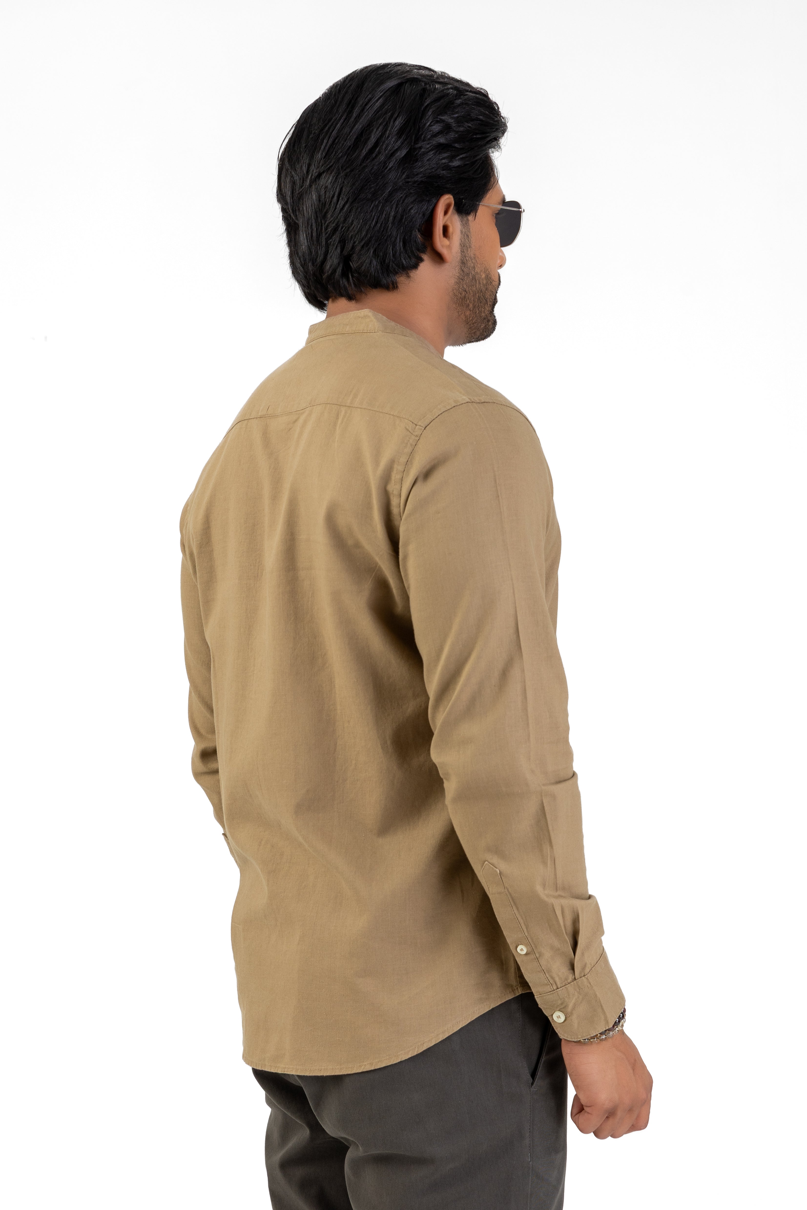 Slub Linen Cotton Chinese Collar Shirt – Light Brown