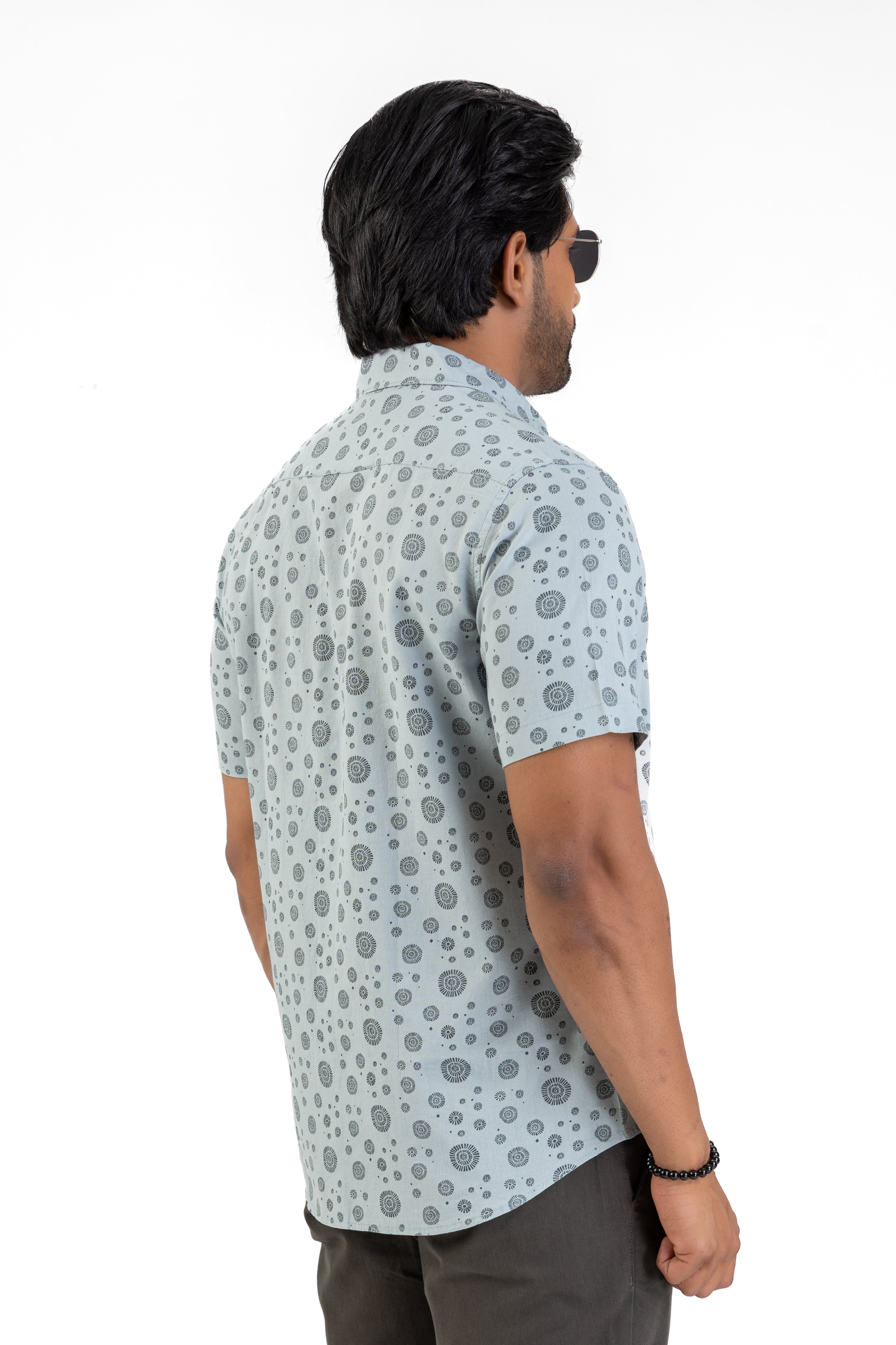 Linen Cotton Printed Short Sleeve Shirt – Sky Blue