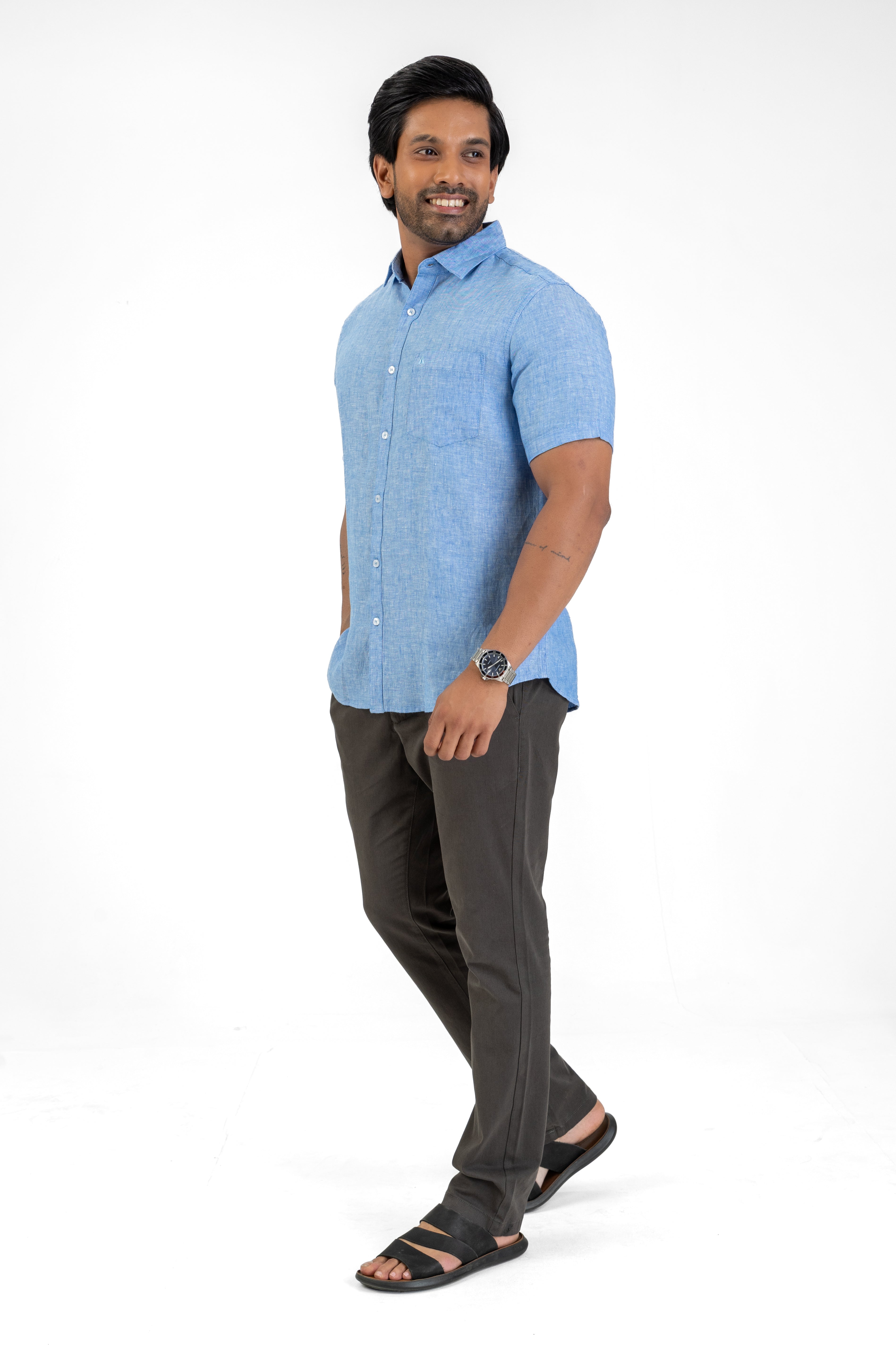 100% Linen Short Sleeve Shirt – Light Blue