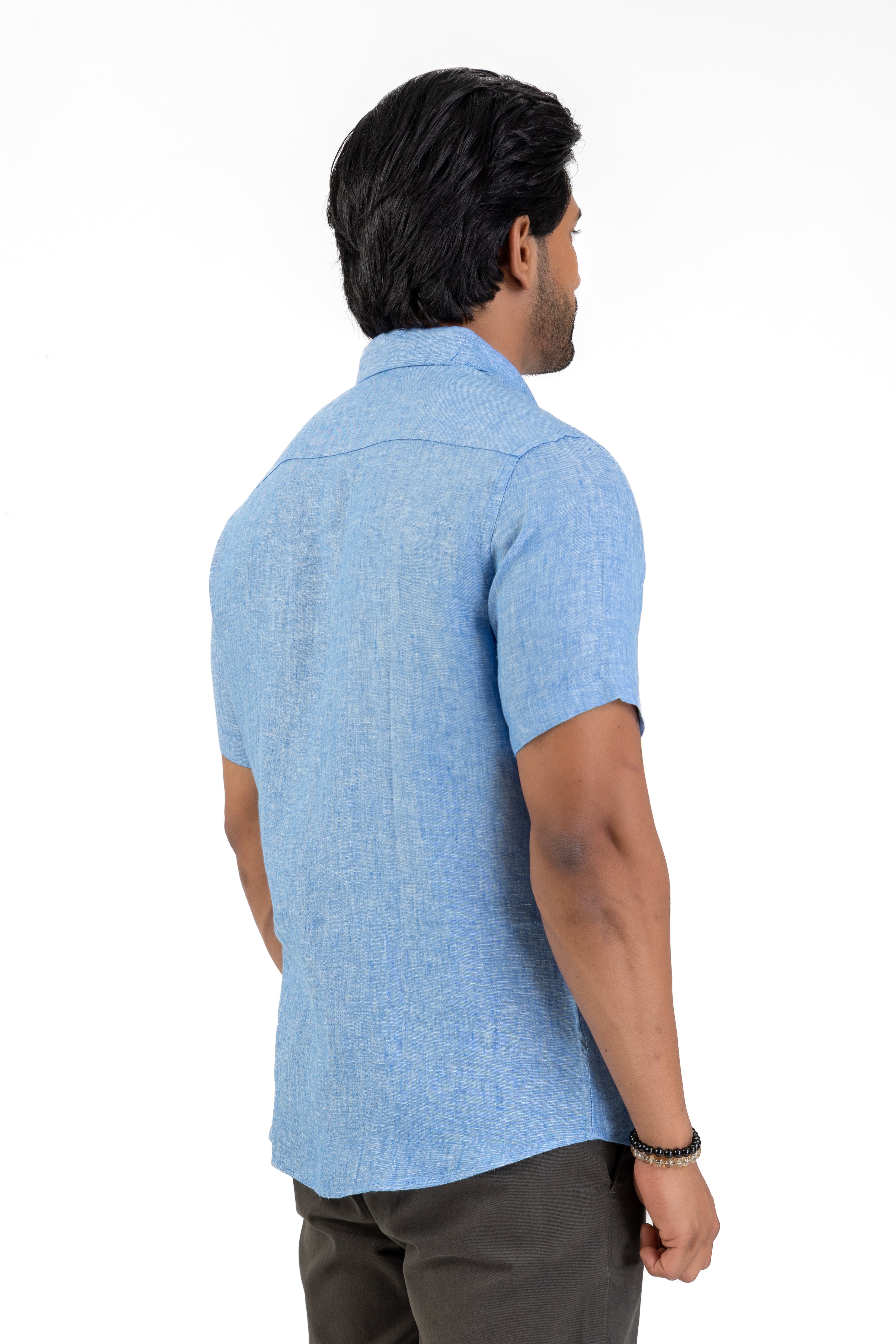 100% Linen Short Sleeve Shirt – Light Blue