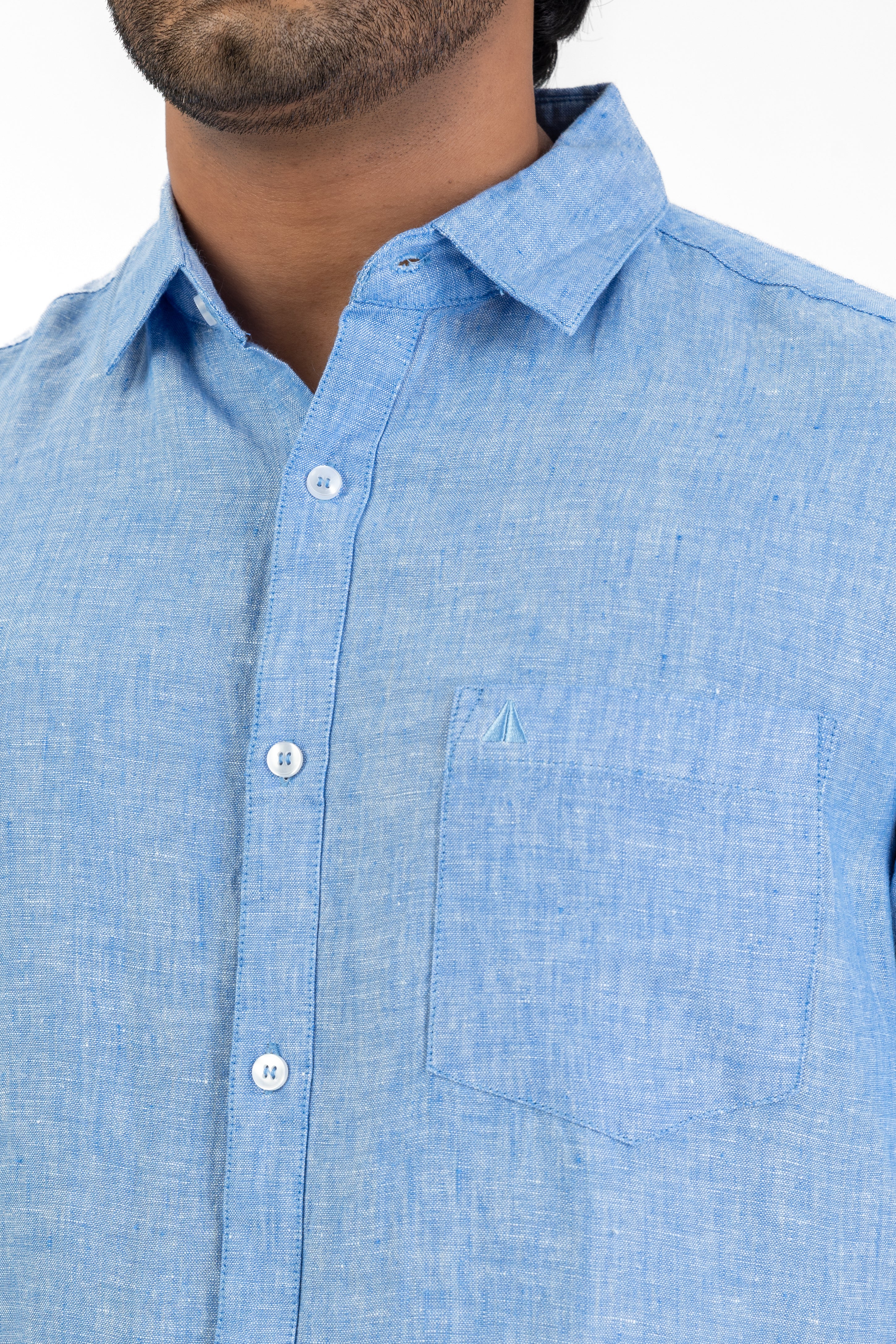 100% Linen Short Sleeve Shirt – Light Blue