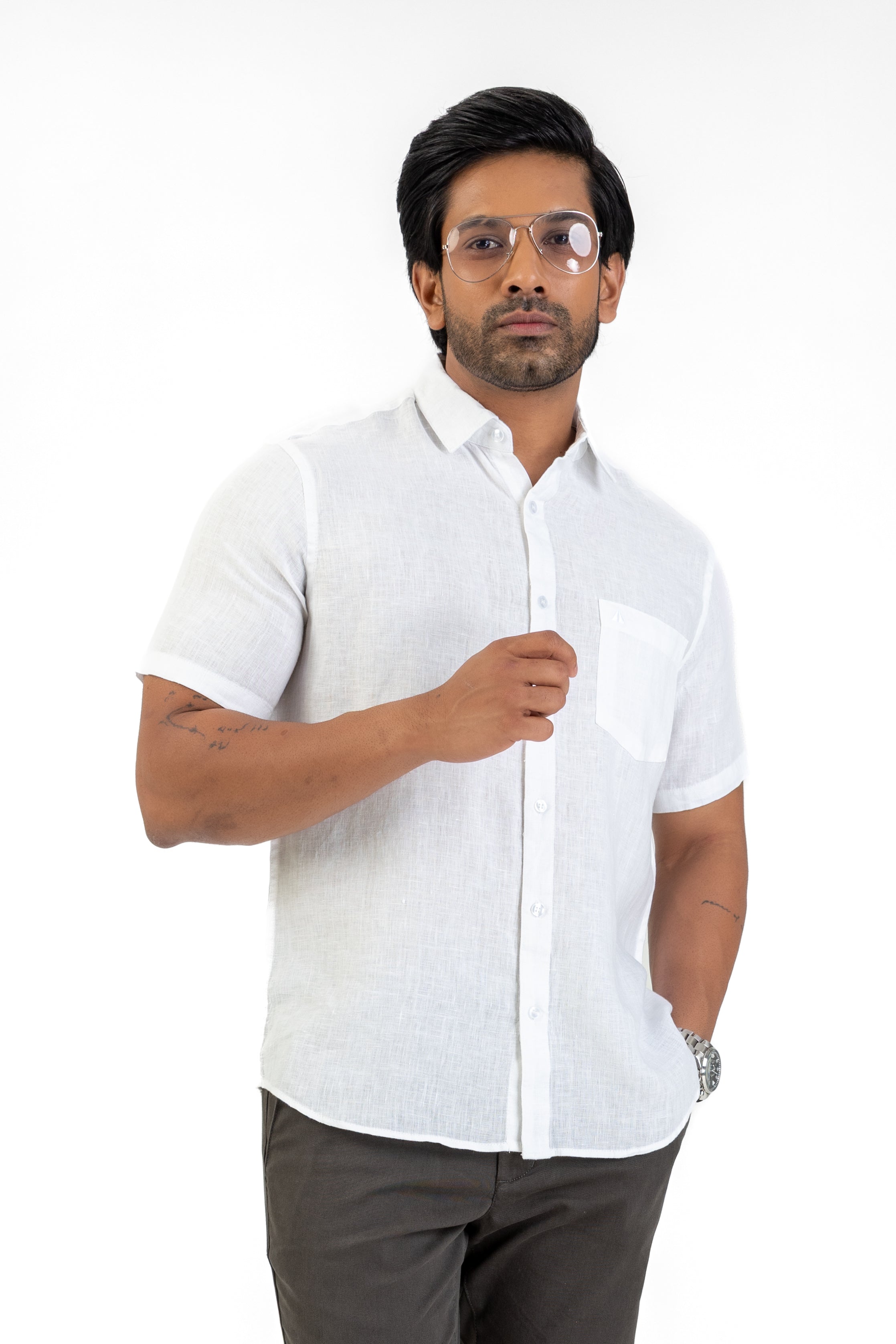 Excel Linen Short Sleeve Shirt – White