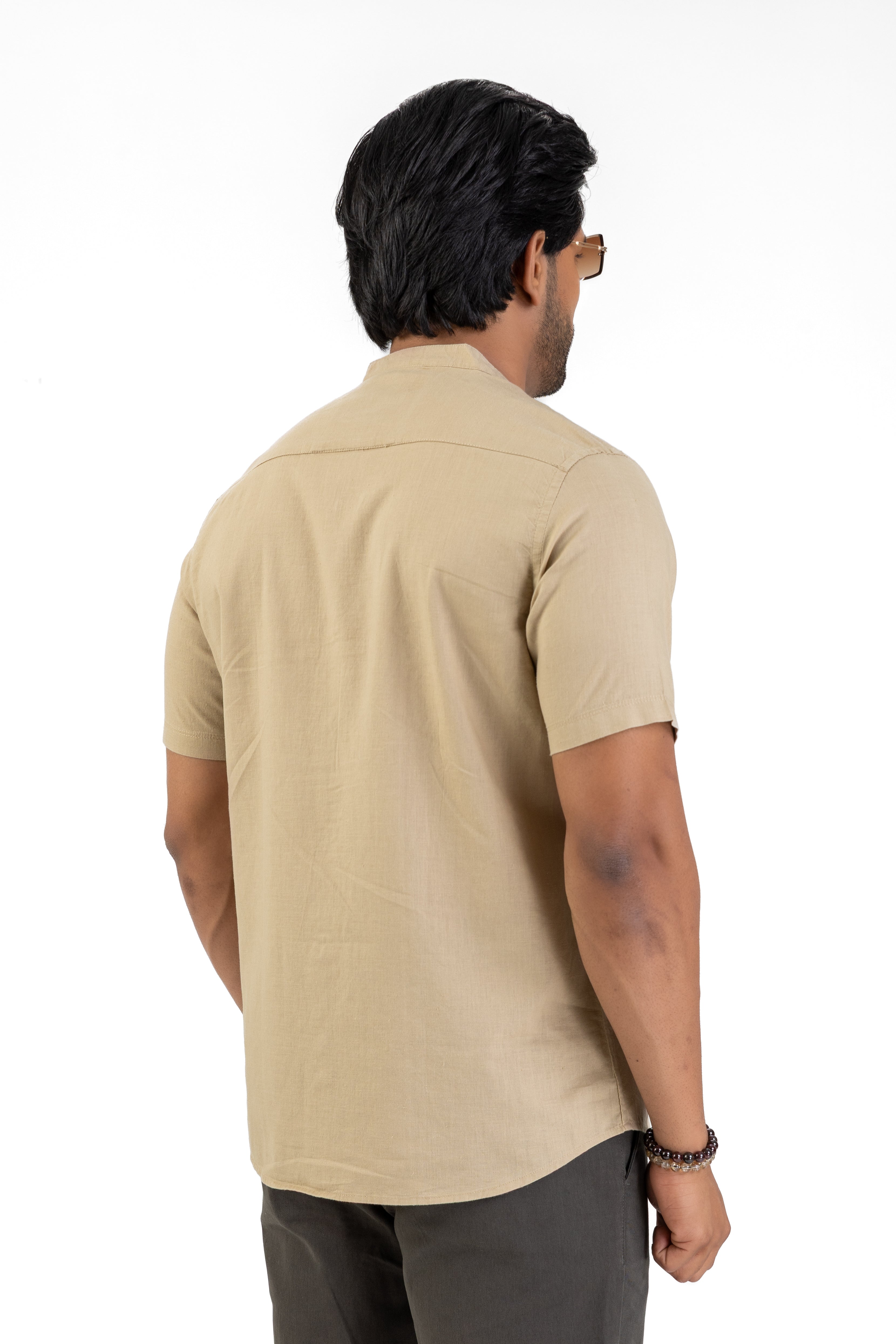 Chinese Collar Short Sleeve Shirt – Camel