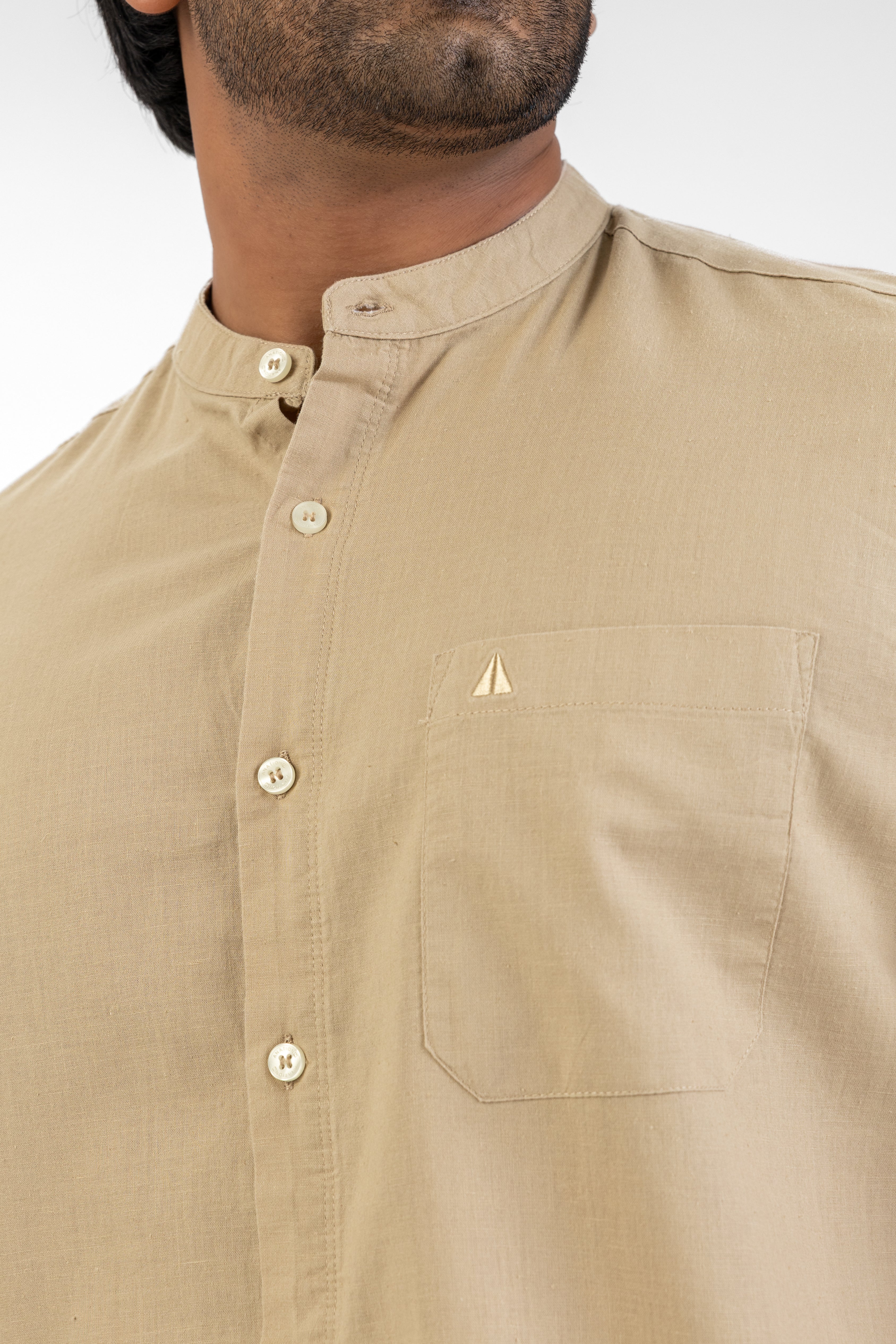 Chinese Collar Short Sleeve Shirt – Camel