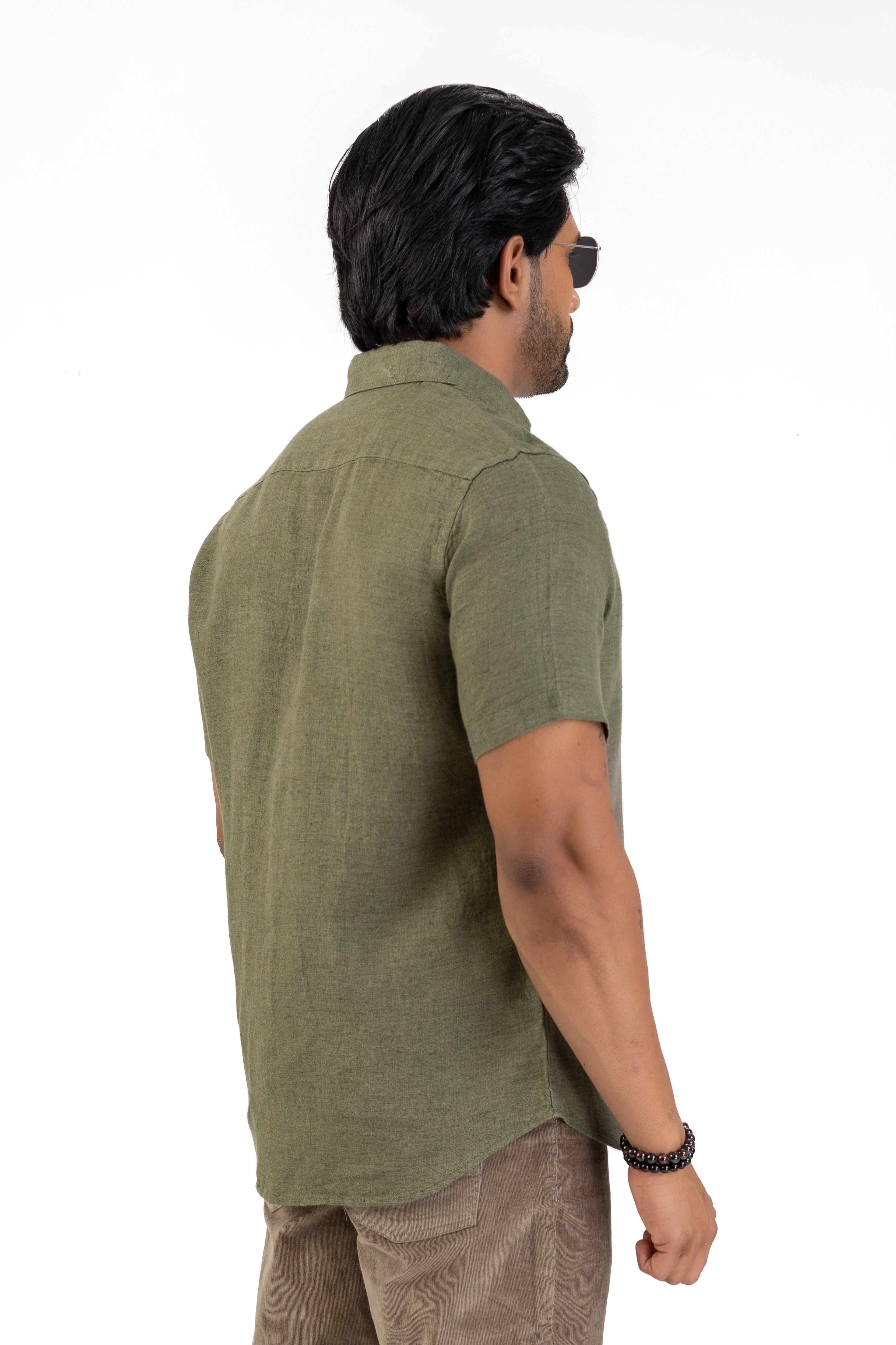 100% Linen Short Sleeve Shirt – Olive