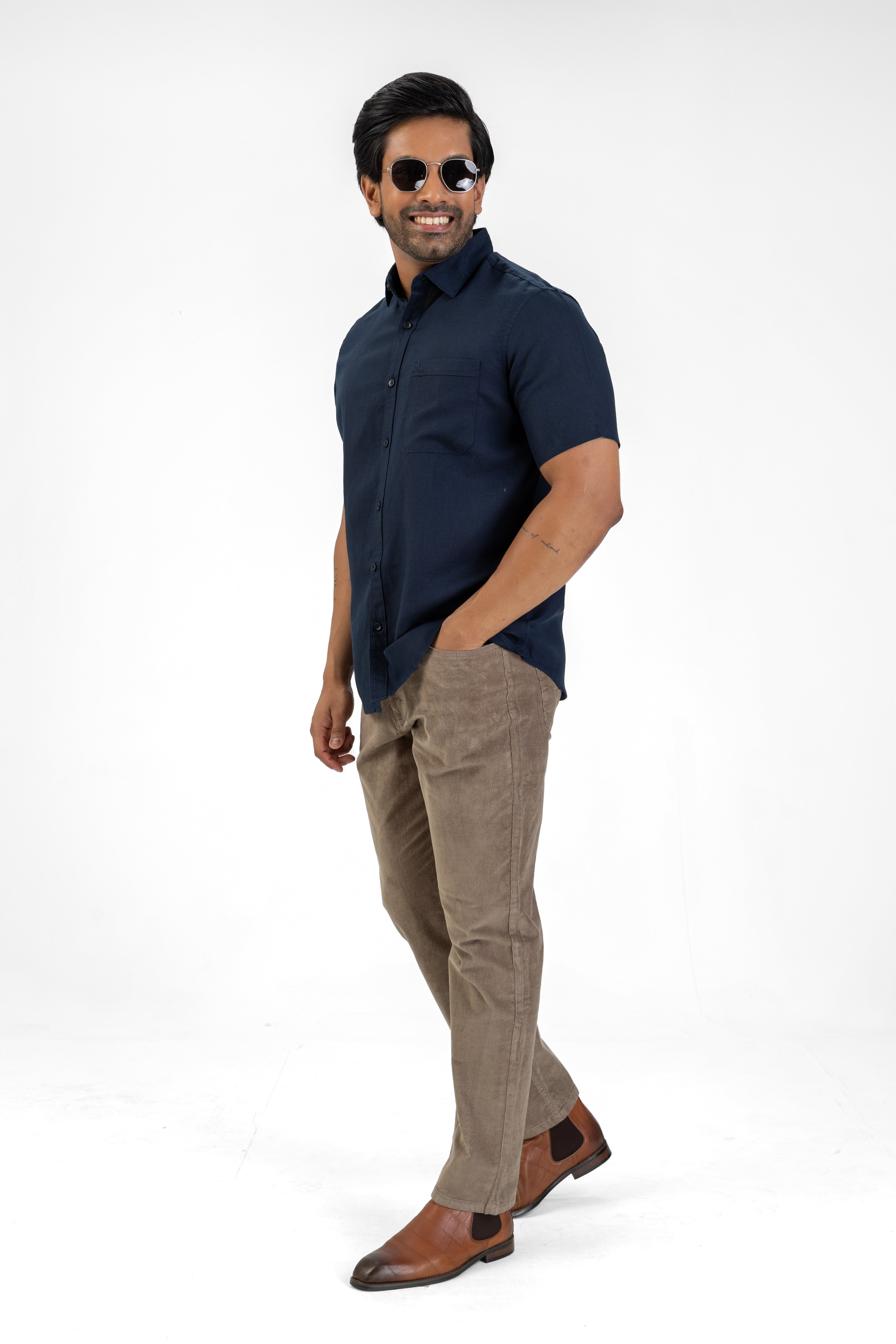 Excel Linen Short Sleeve Shirt – Navy