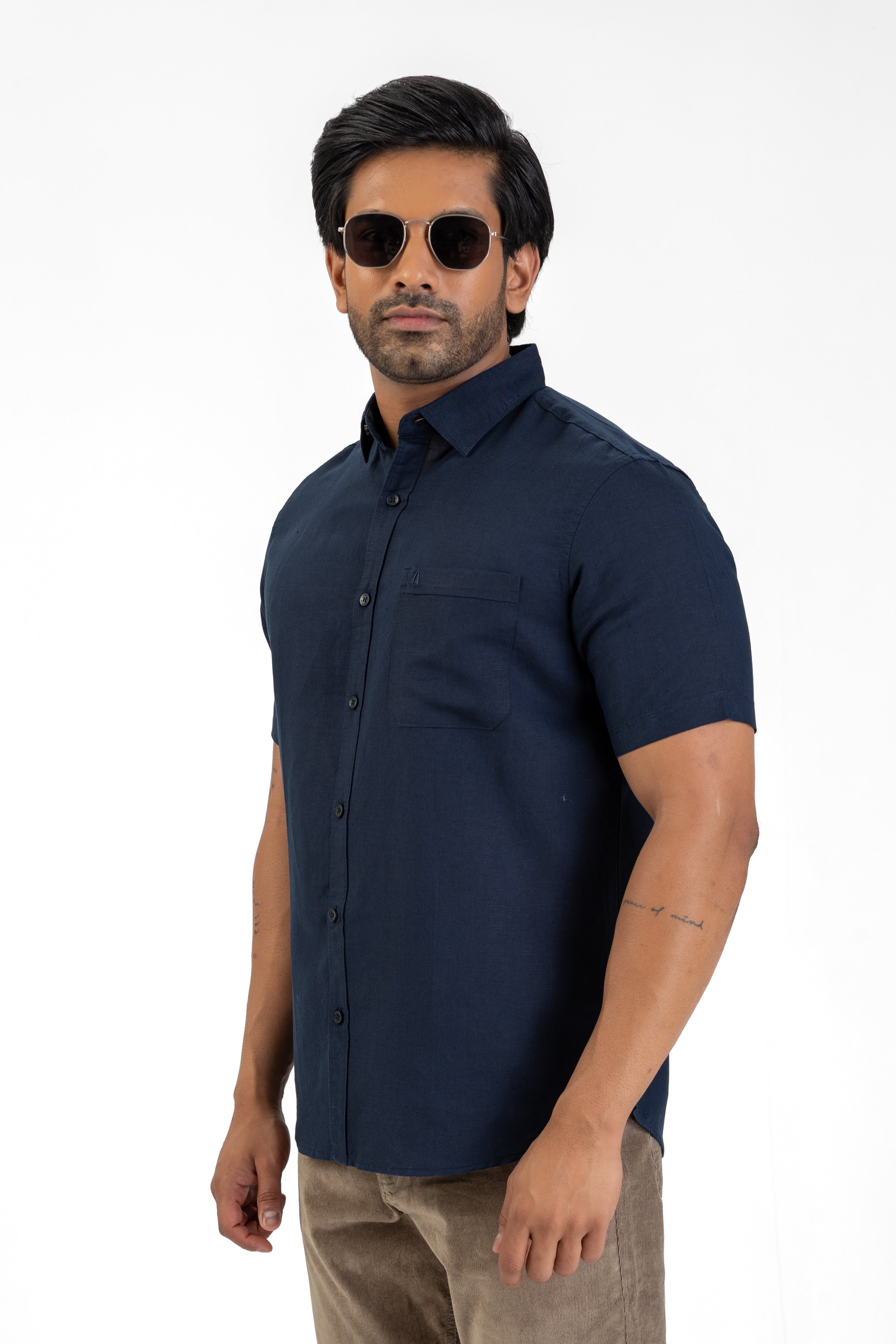 Excel Linen Short Sleeve Shirt – Navy