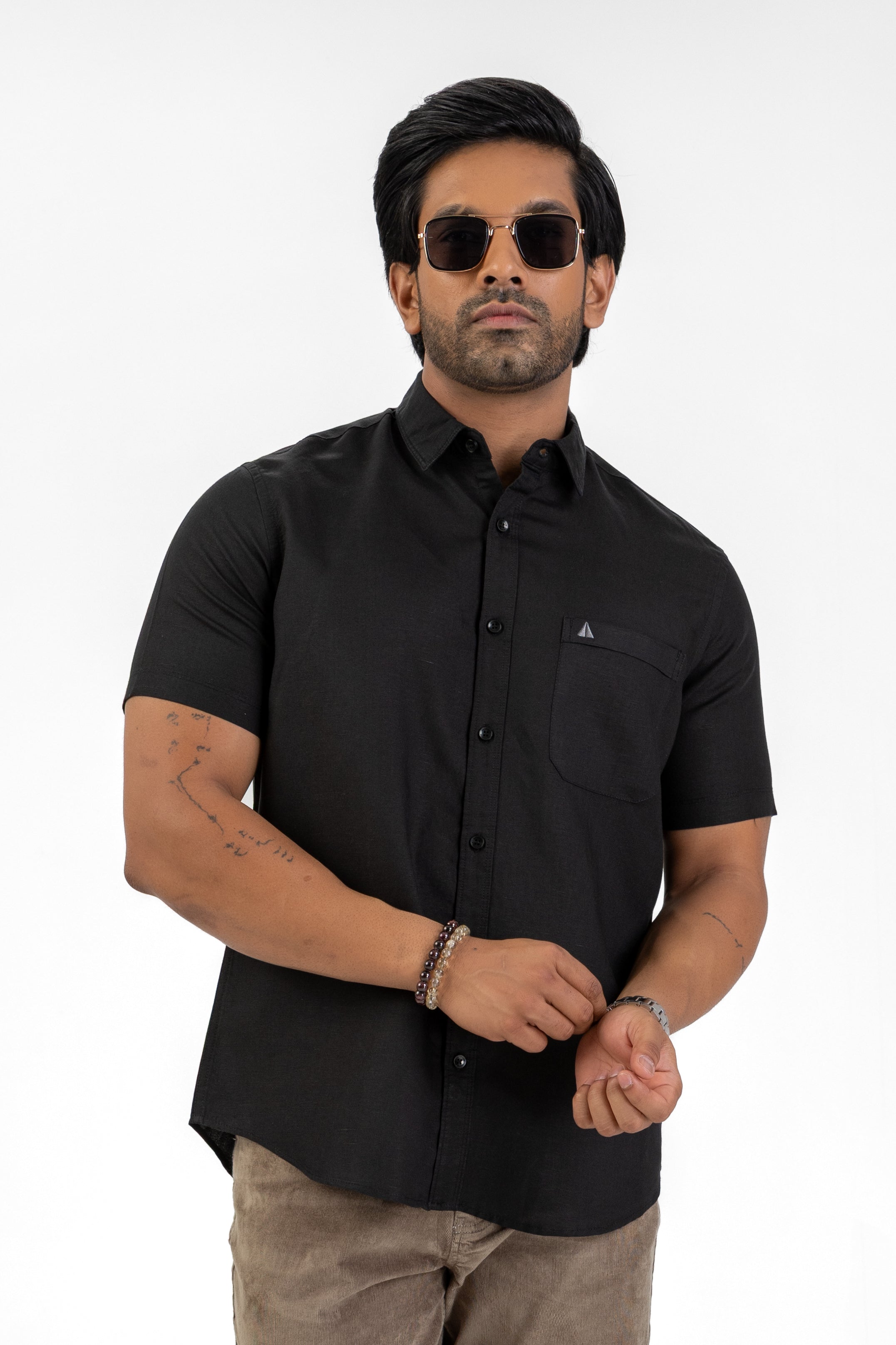 Excel Linen Short Sleeve Shirt – Black