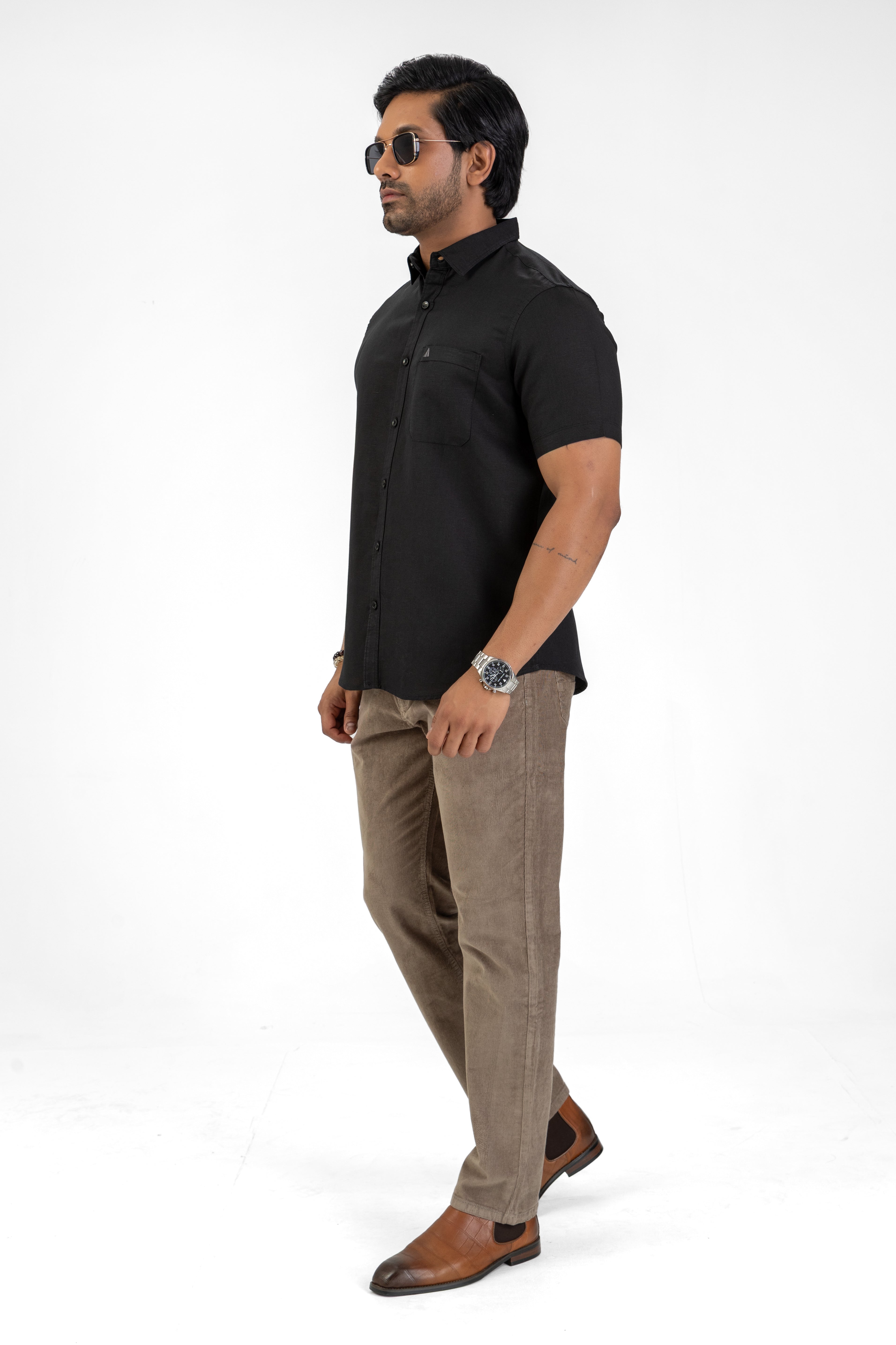 Excel Linen Short Sleeve Shirt – Black