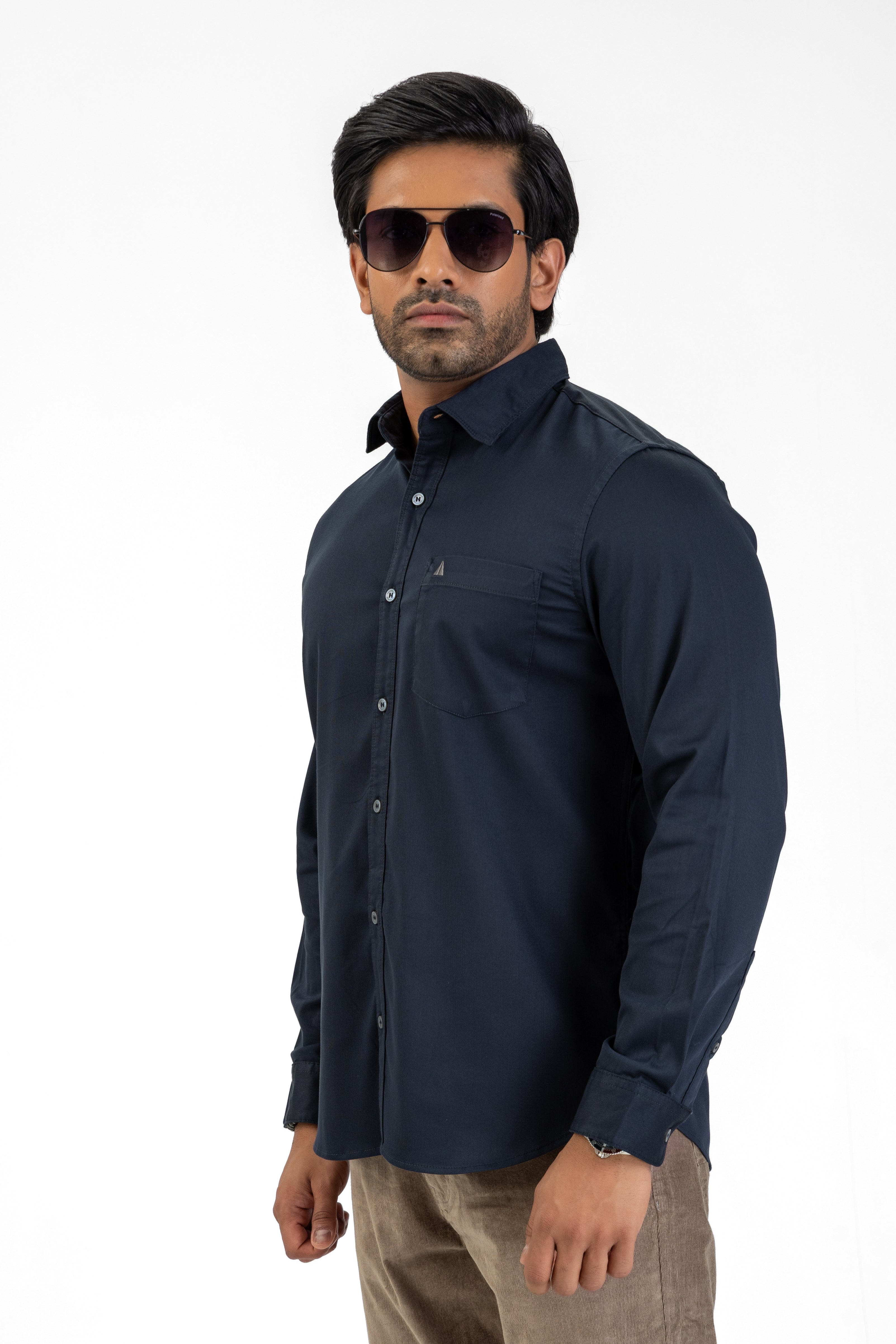 Cord Lycra Stretch Shirt – Navy
