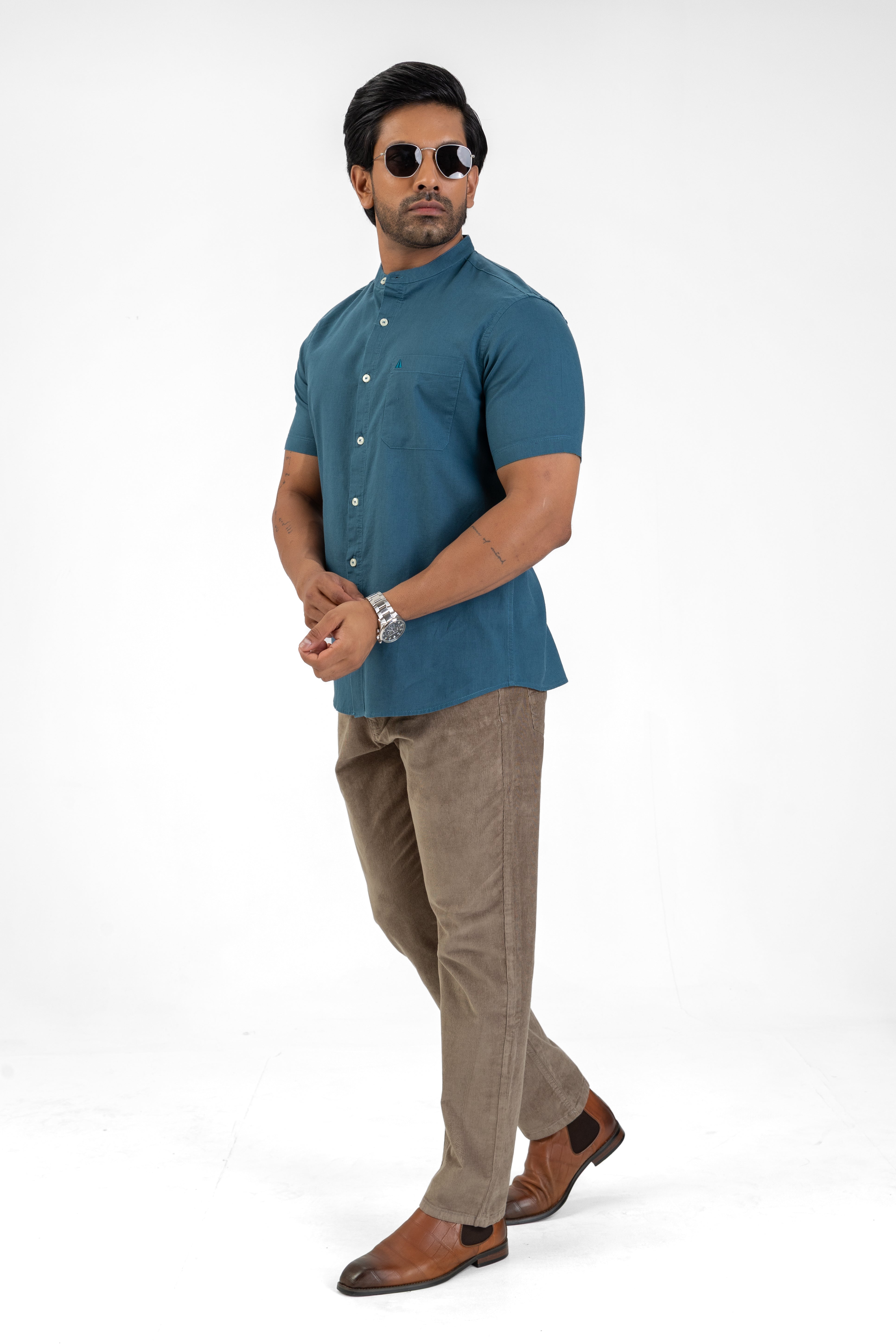 Chinese Collar Short Sleeve Shirt – Royal Blue