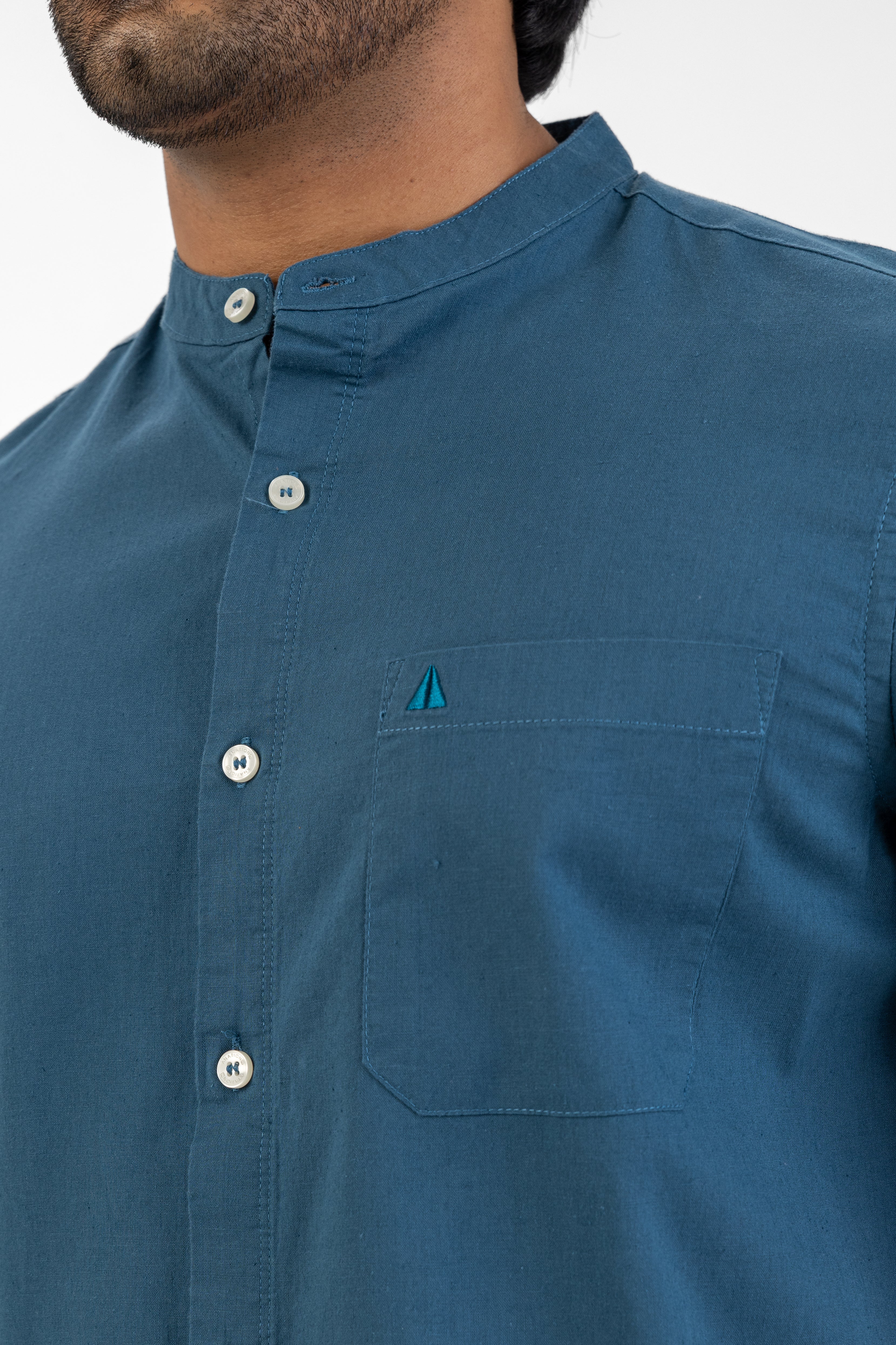 Chinese Collar Short Sleeve Shirt – Royal Blue