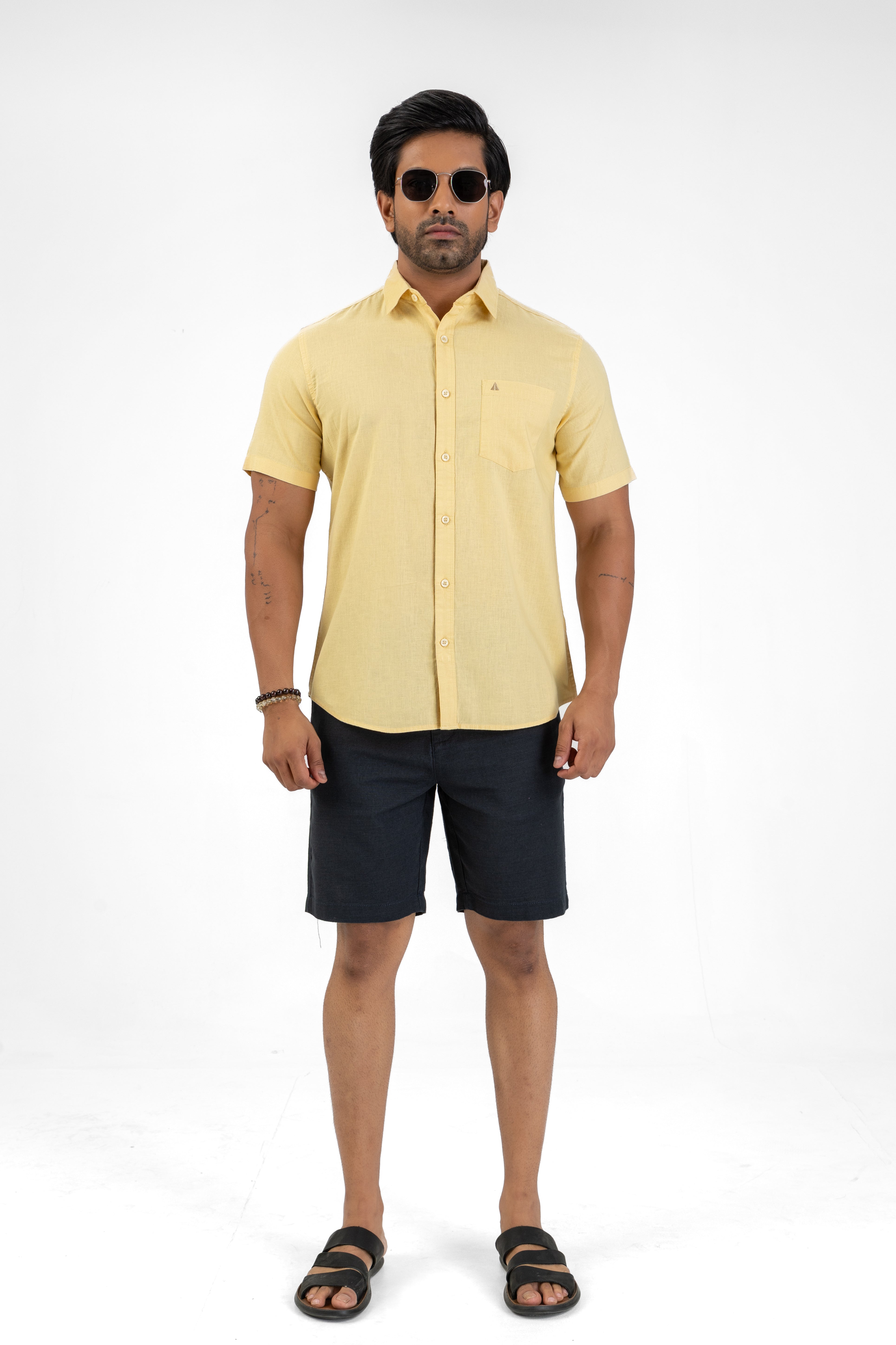 Short Sleeve Linen Cotton Shirt – Yellow