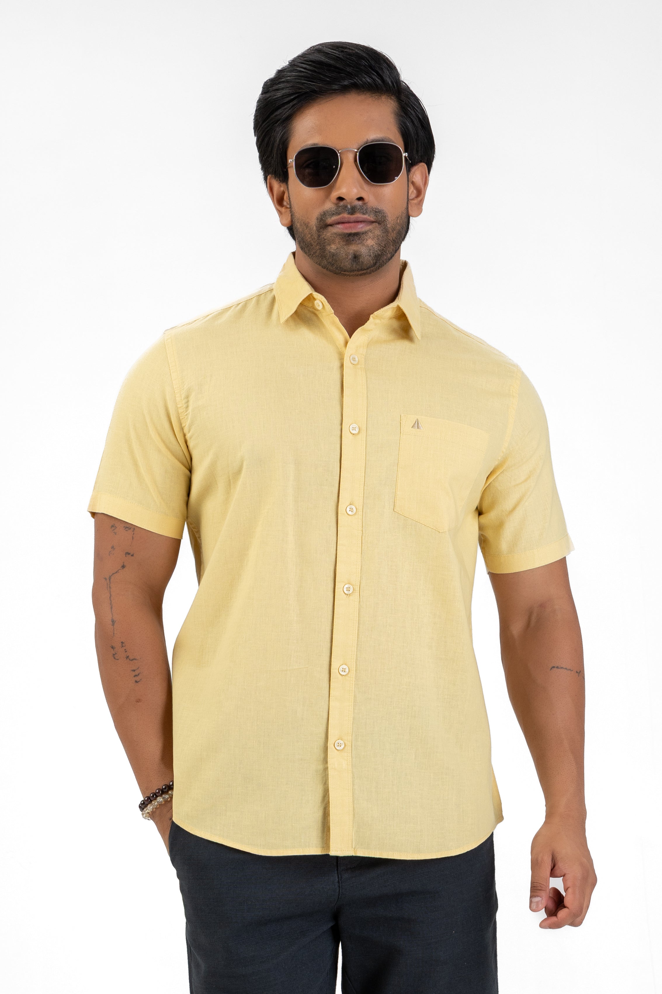 Short Sleeve Linen Cotton Shirt – Yellow