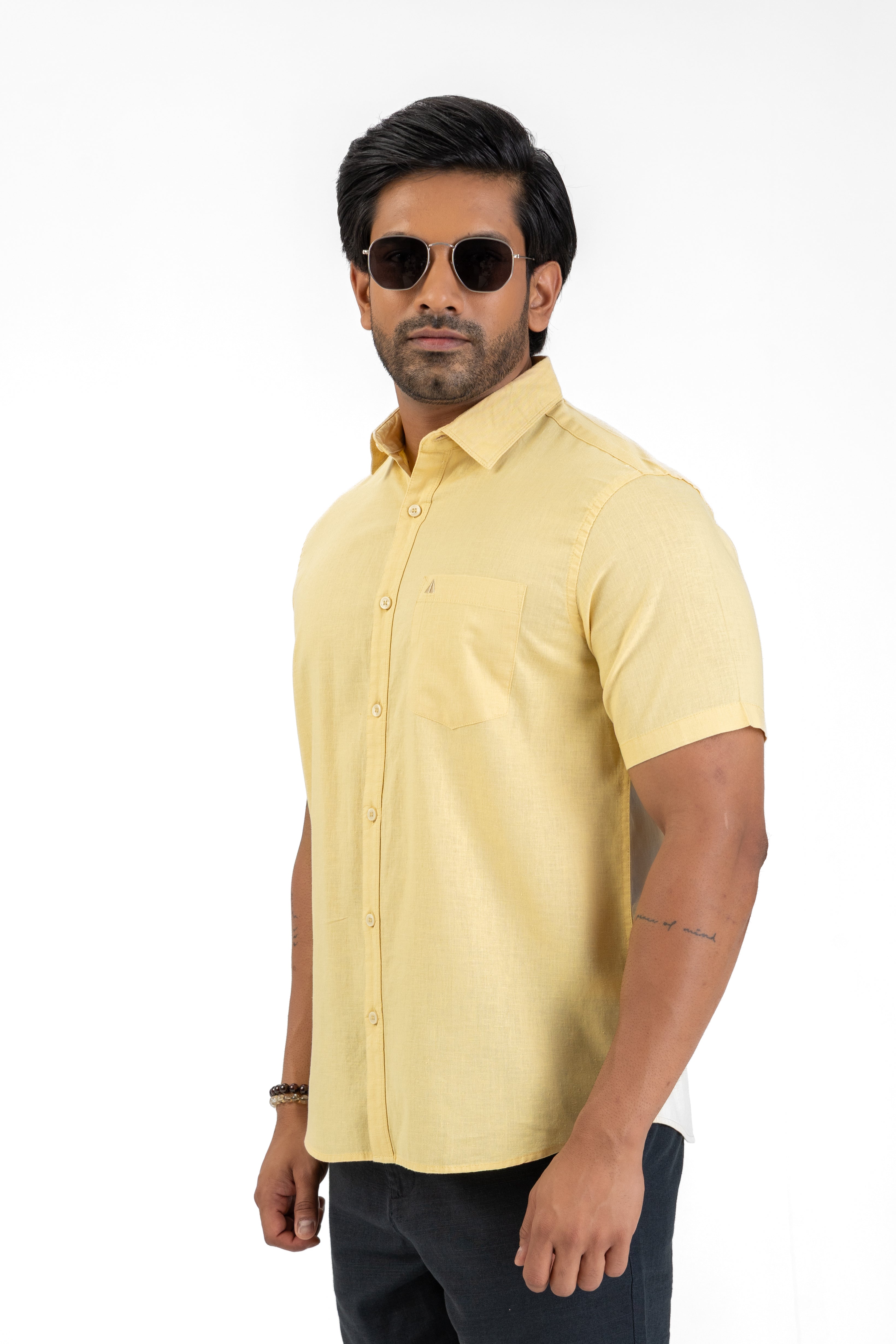 Short Sleeve Linen Cotton Shirt – Yellow