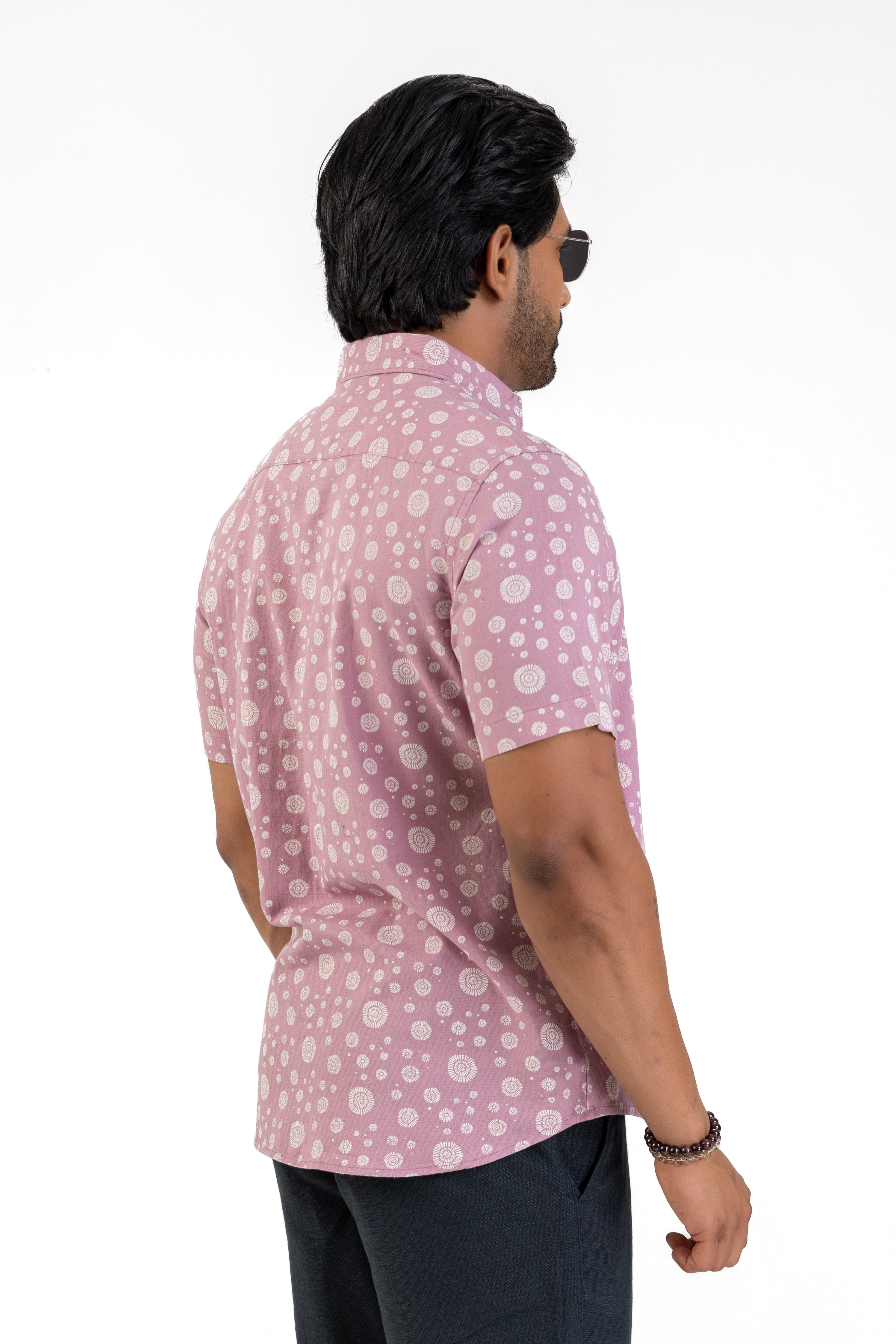 Linen Cotton Printed Short Sleeve Shirt – Pink