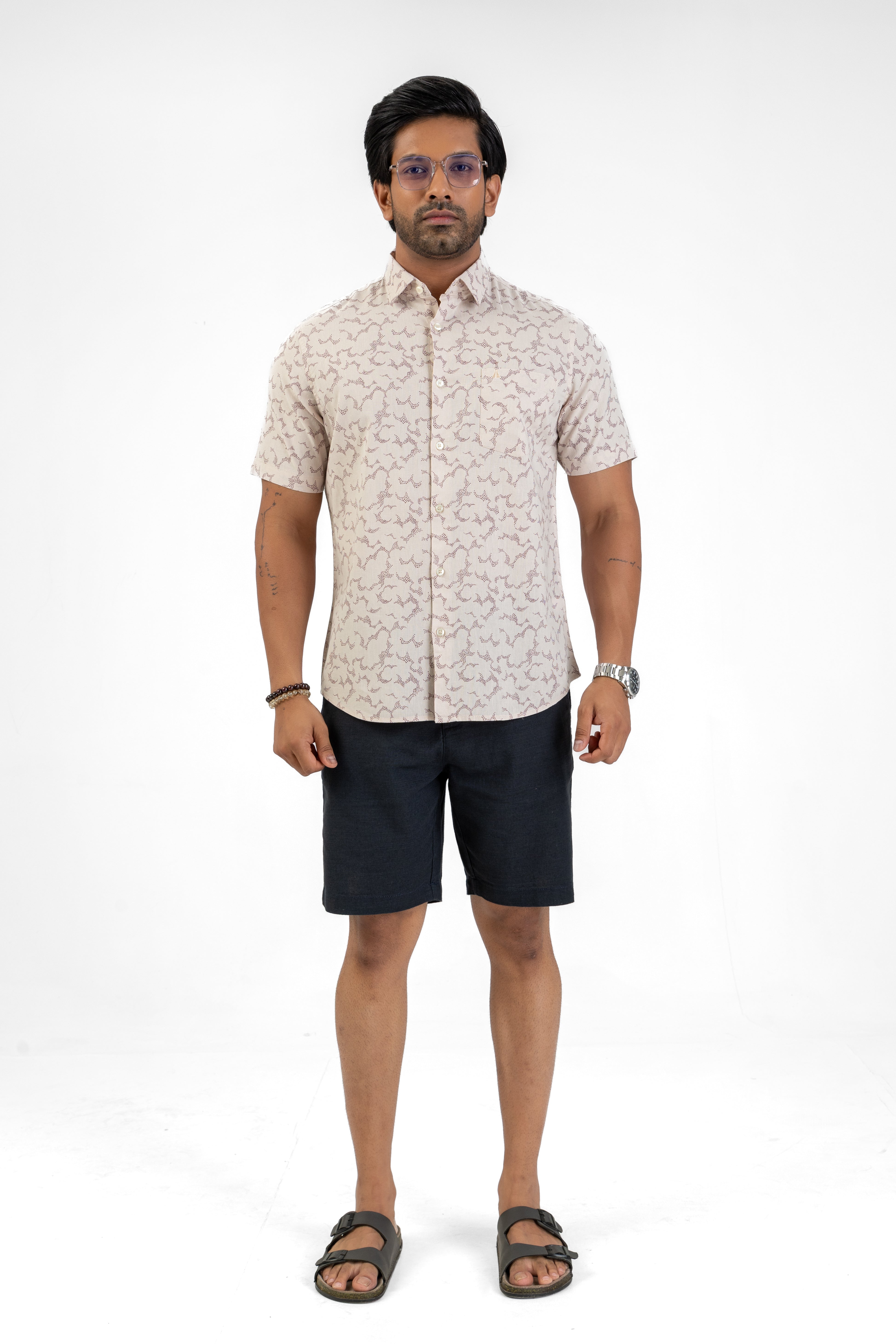 Linen Cotton Printed Short Sleeve Shirt – Peach