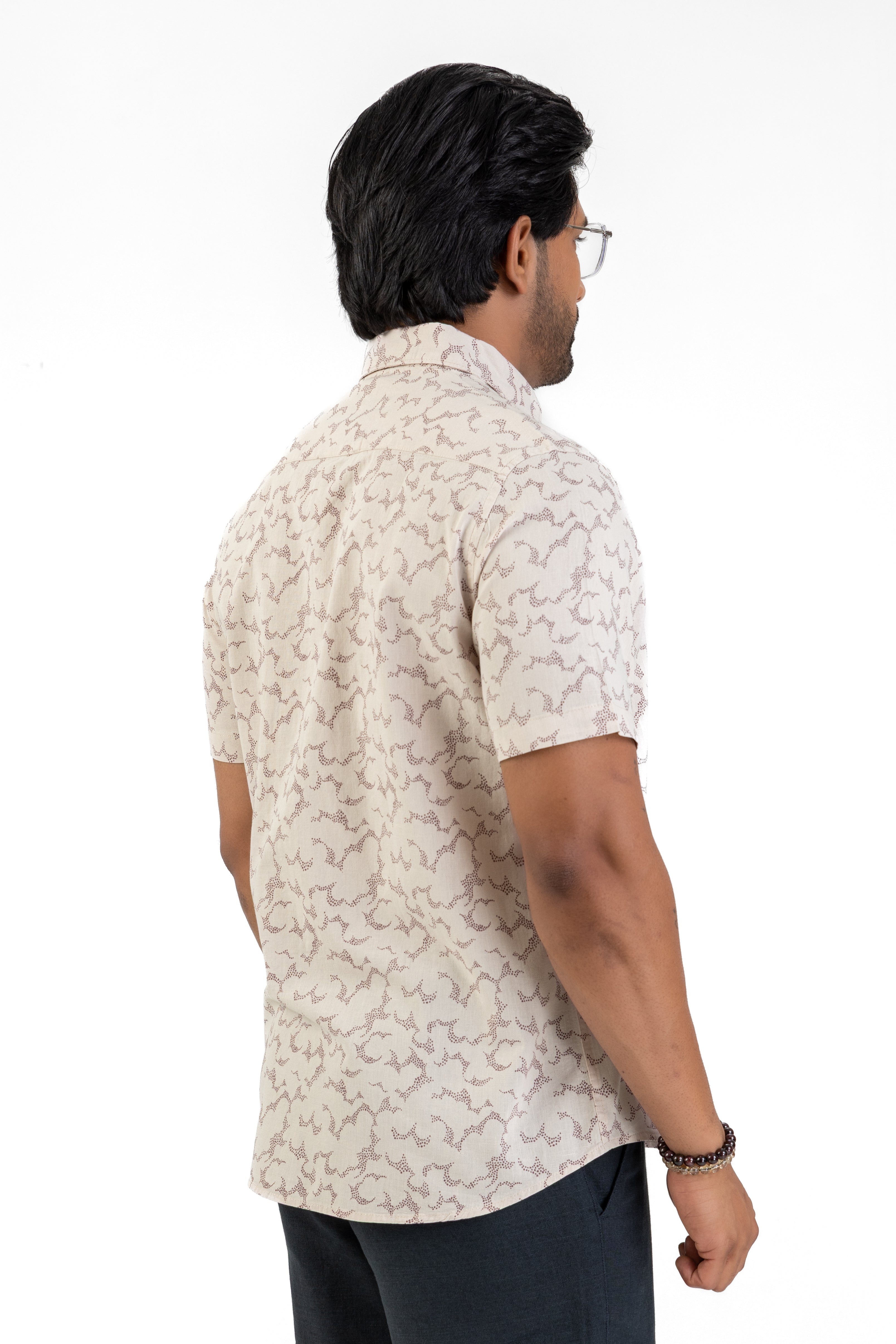 Linen Cotton Printed Short Sleeve Shirt – Peach