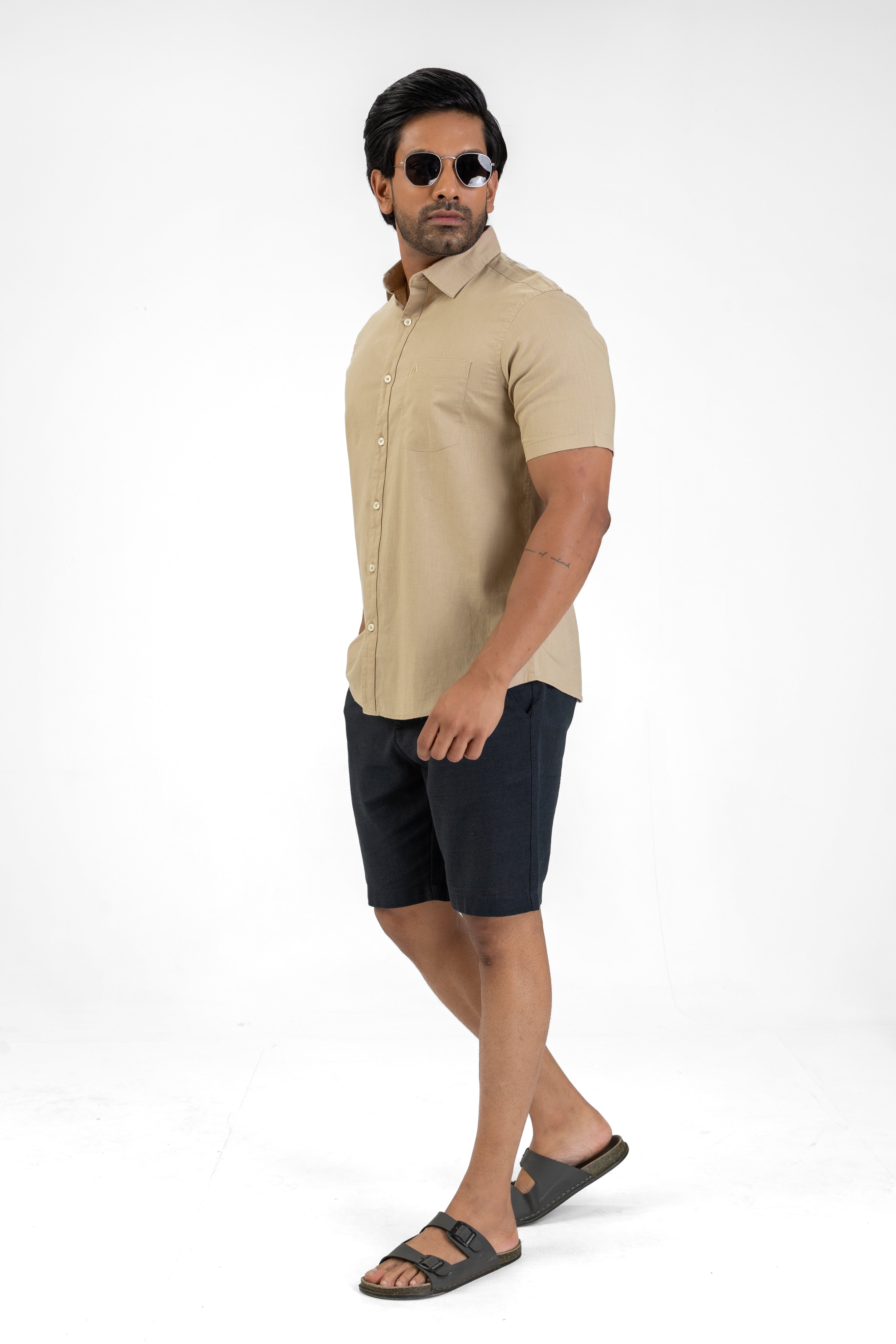 Short Sleeve Linen Cotton Shirt – Camel