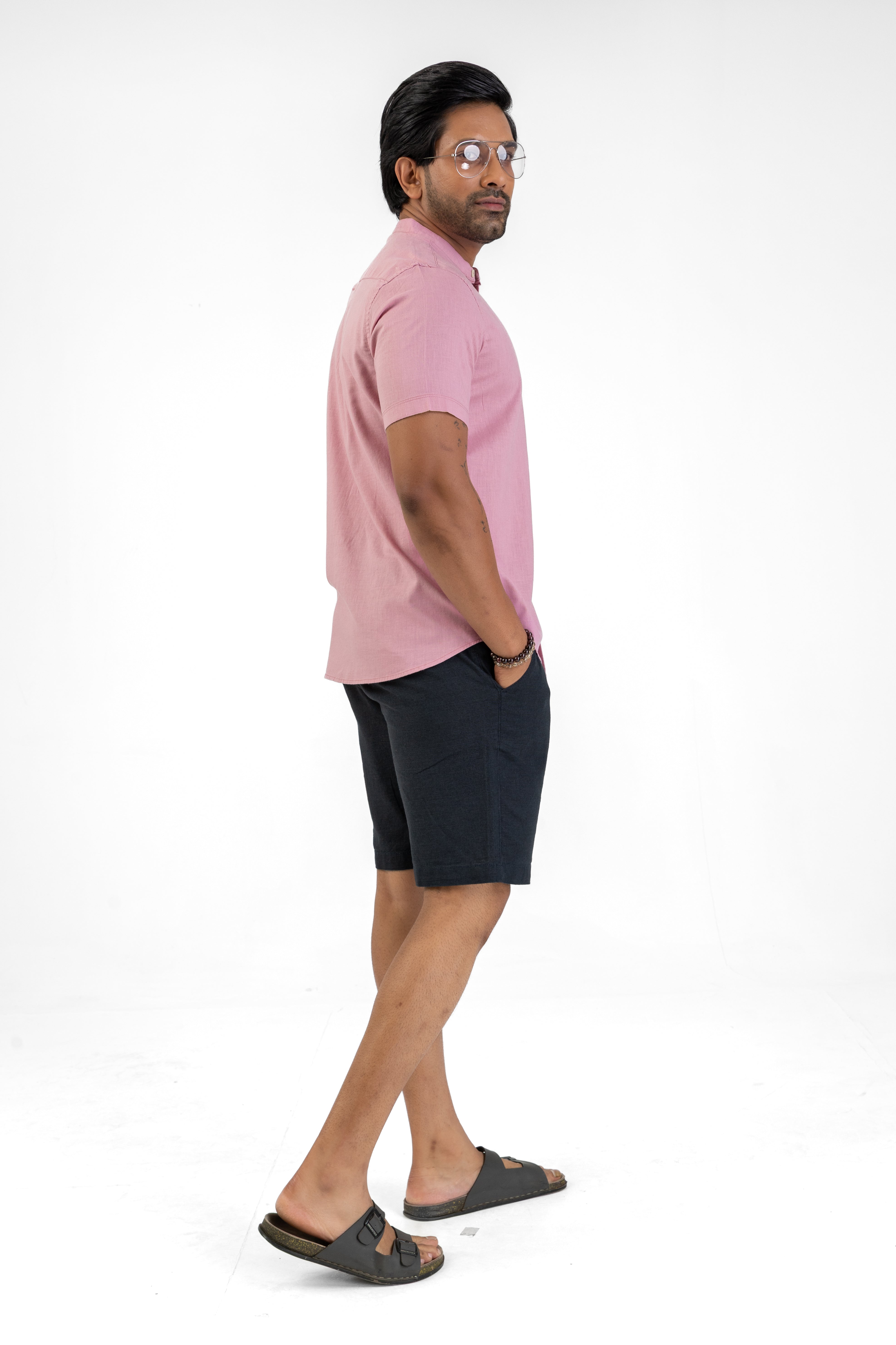 Chinese Collar Short Sleeve Shirt – Pink