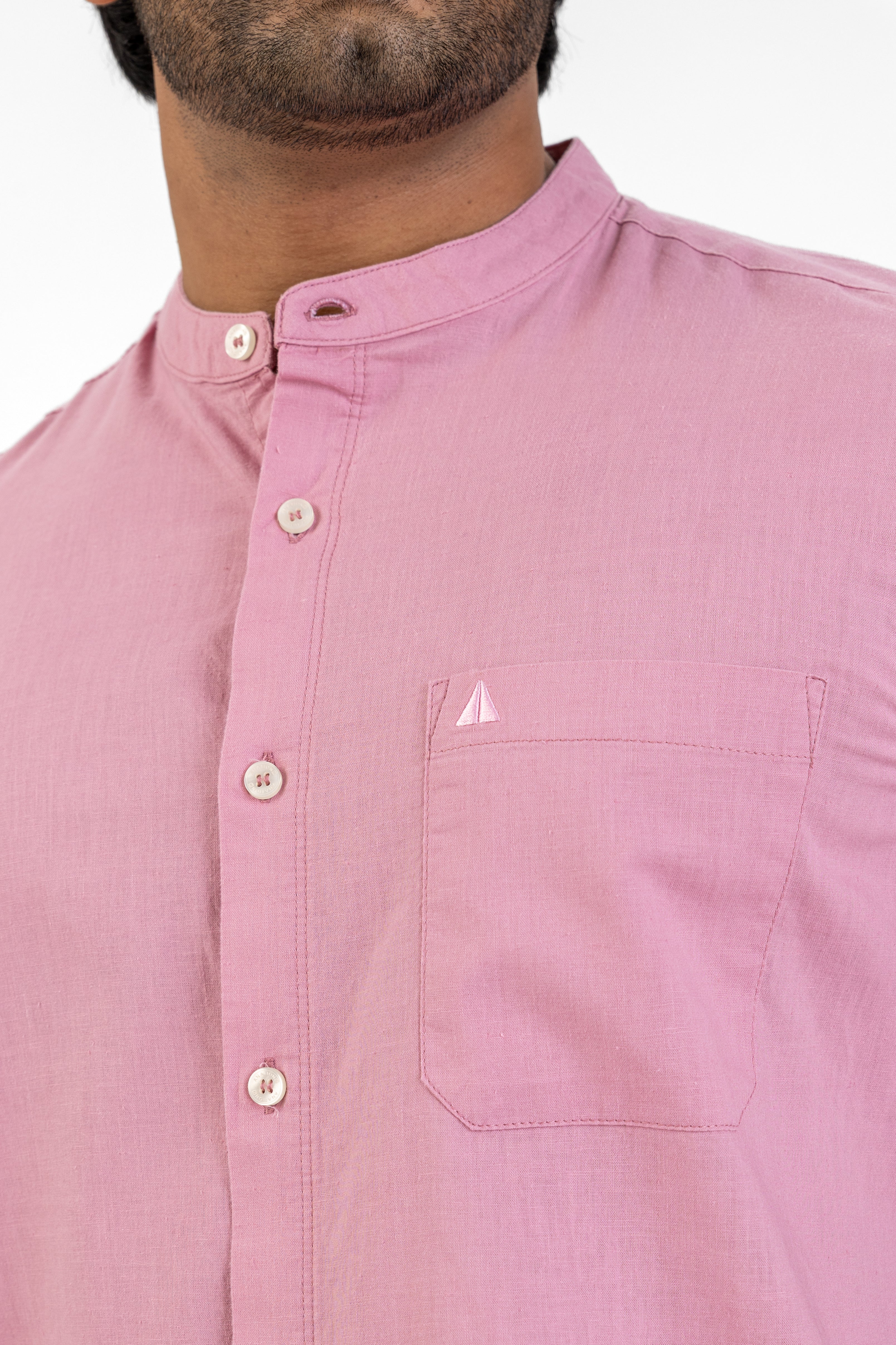 Chinese Collar Short Sleeve Shirt – Pink