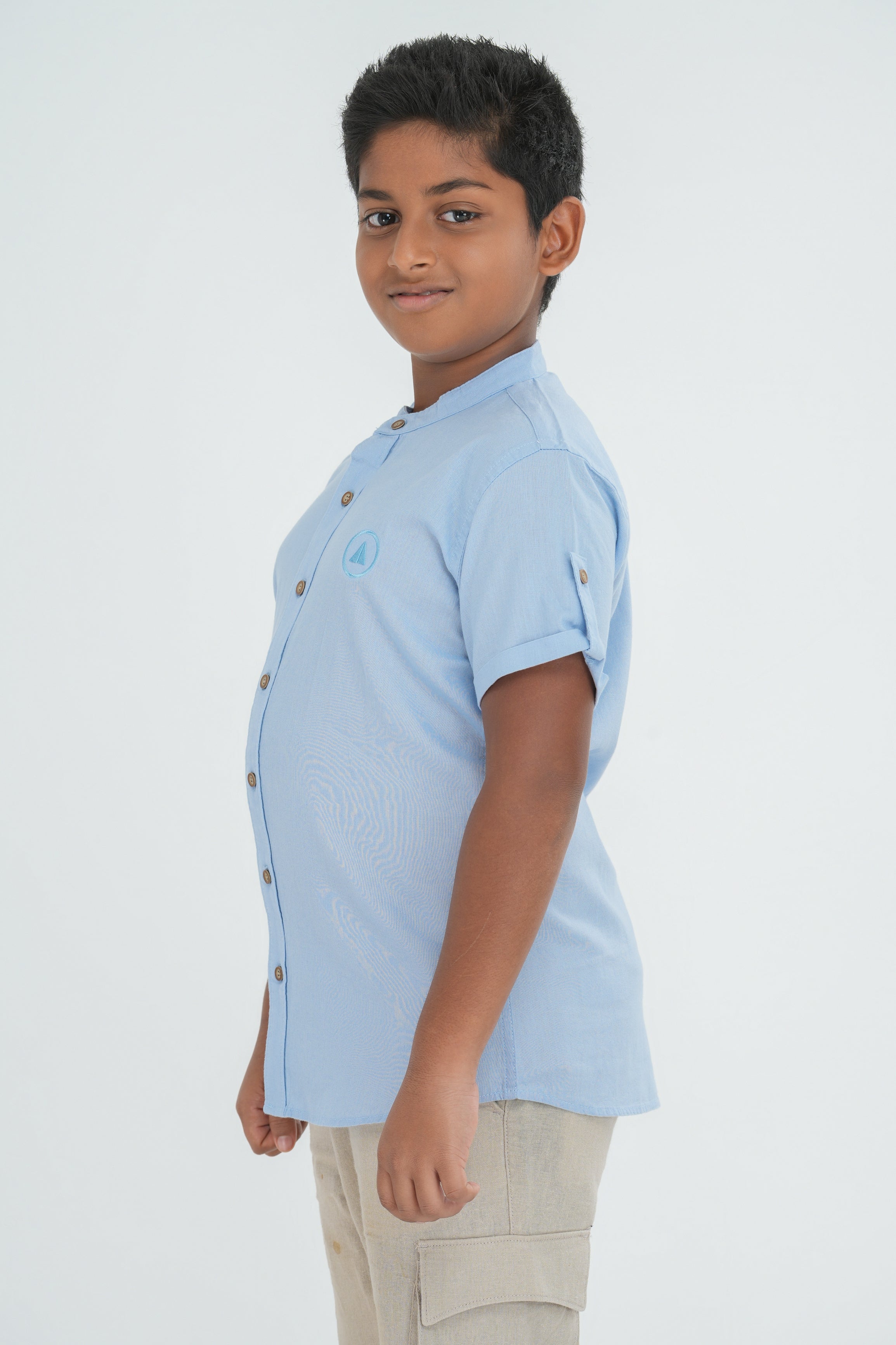 Kids' Linen Cotton Shirt with Sleeve Detail – Sky Blue | AnationZ Junior