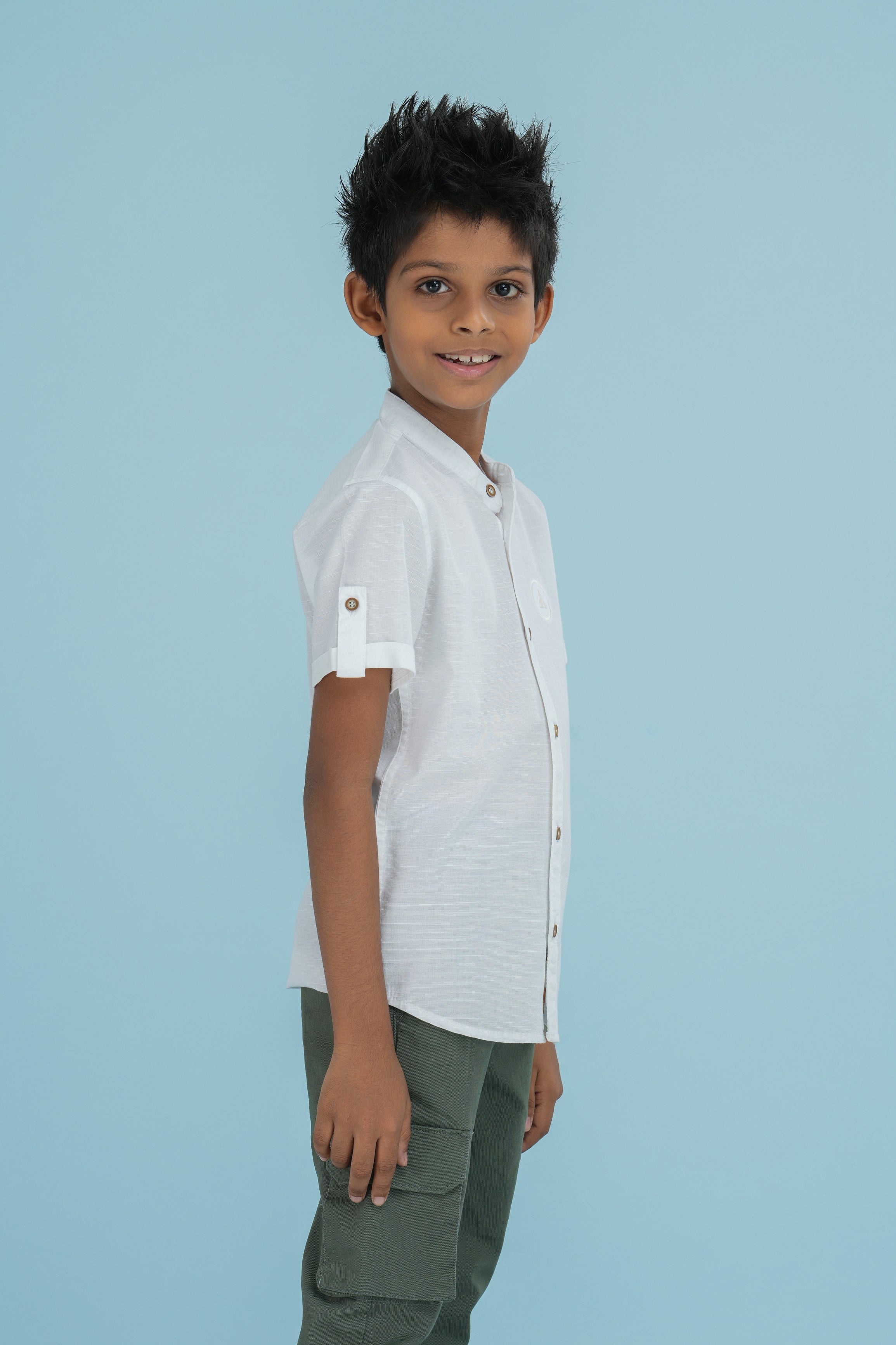 Kids' Slub Cotton Shirt with Short Sleeve  – White | AnationZ Junior