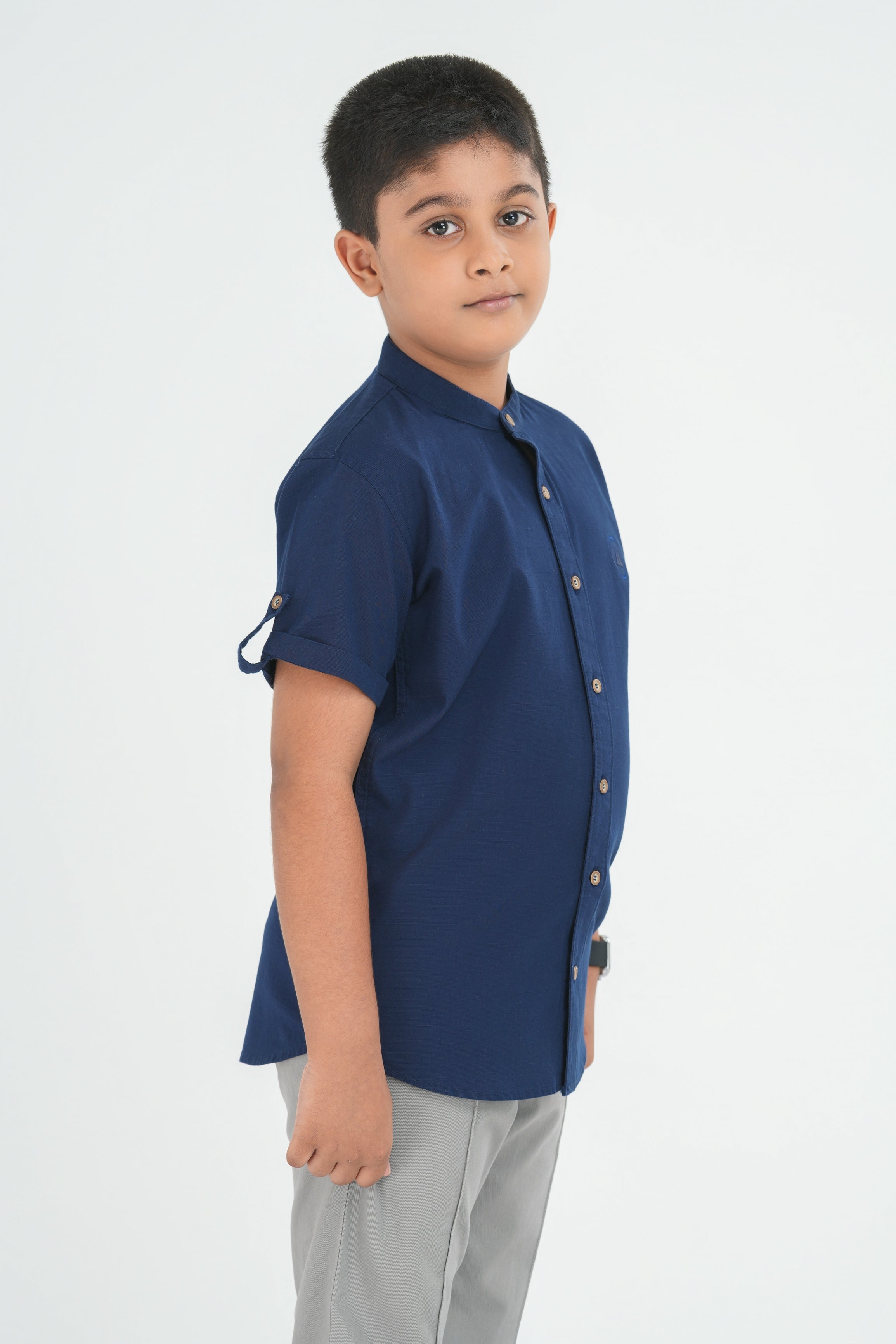Kids' Slub Cotton Shirt with Short Sleeve – Navy | AnationZ Junior