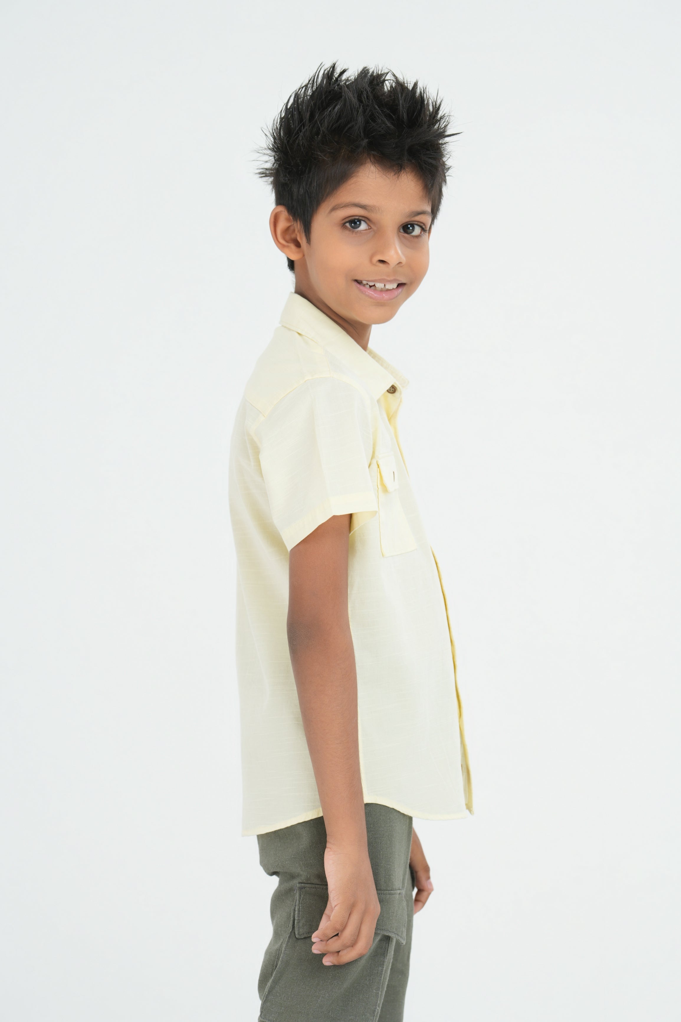 Kids' Cotton Shirt with Double Pocket Flap – Light Yellow | AnationZ Junior