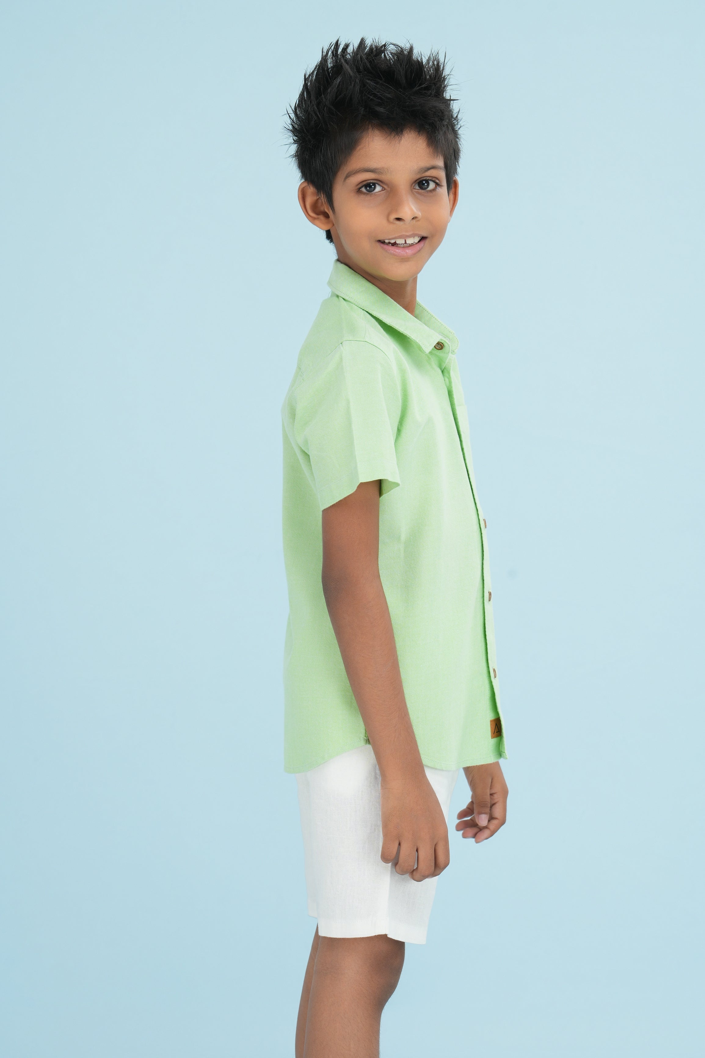 Kids' Normal Collar Linen Shirt – Light Green | AnationZ Junior