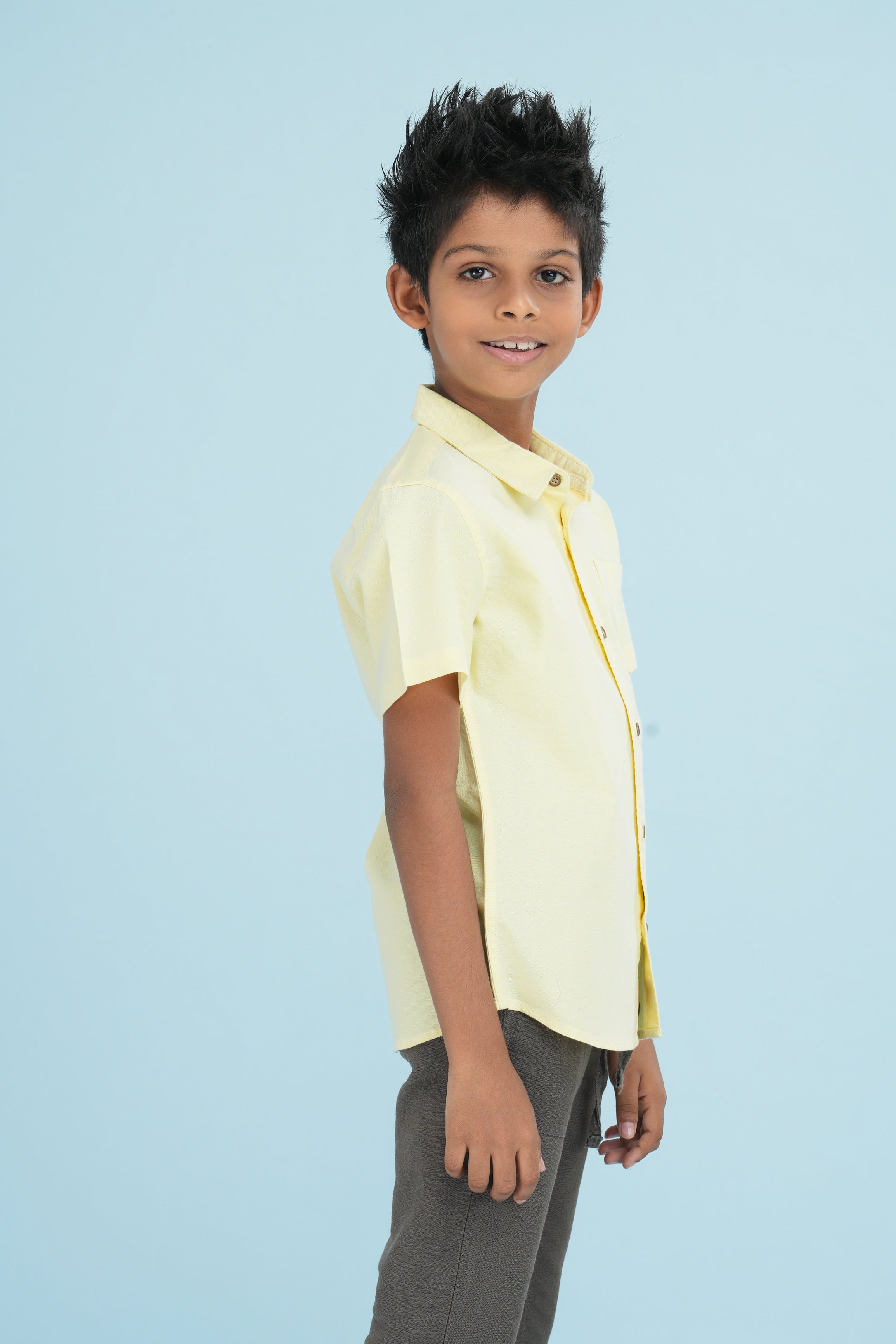 Kids' Normal Collar Linen Shirt – Yellow | AnationZ Junior