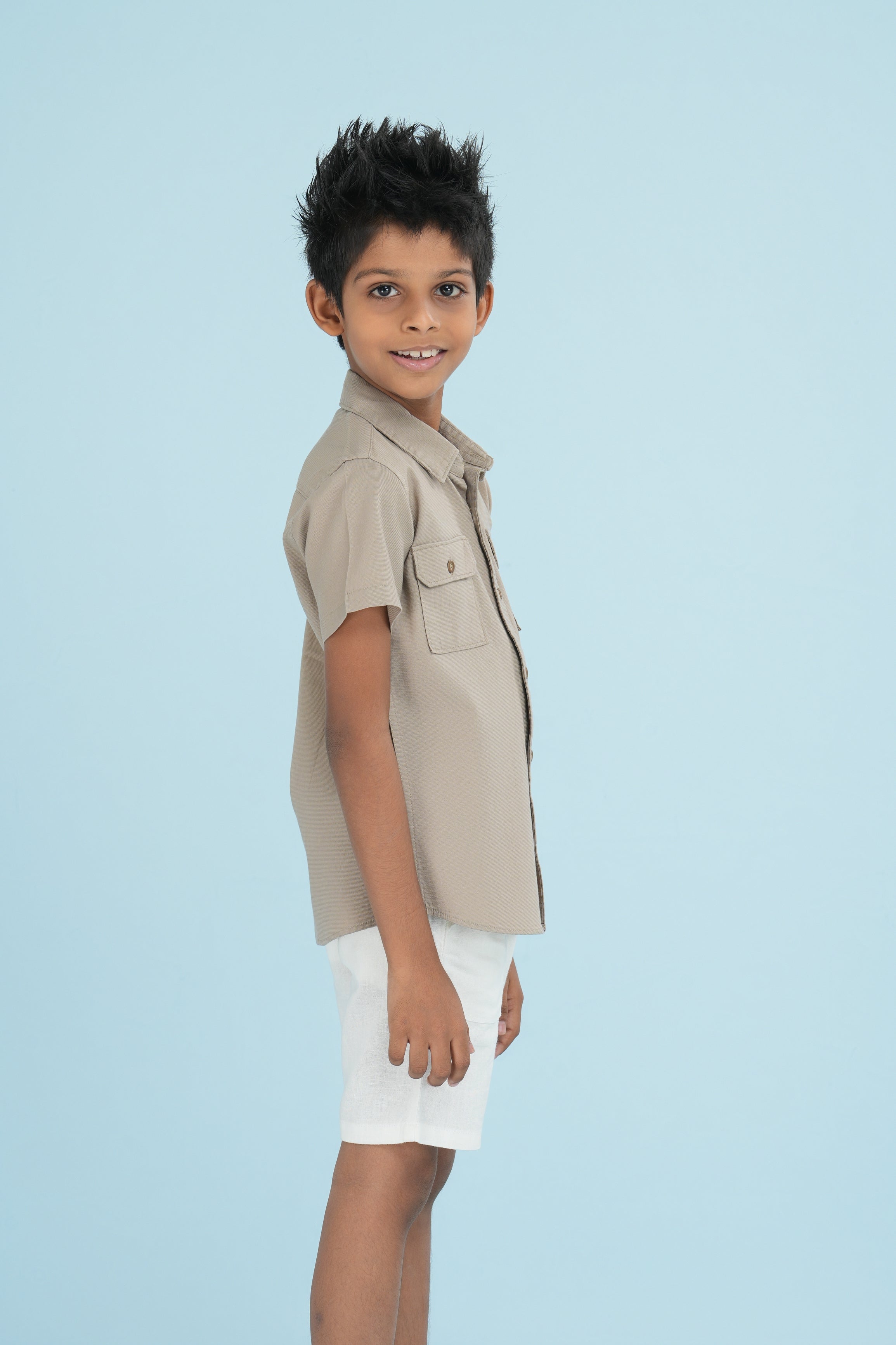 Kids' Normal Collar Cotton Shirt – Beige | AnationZ Junior