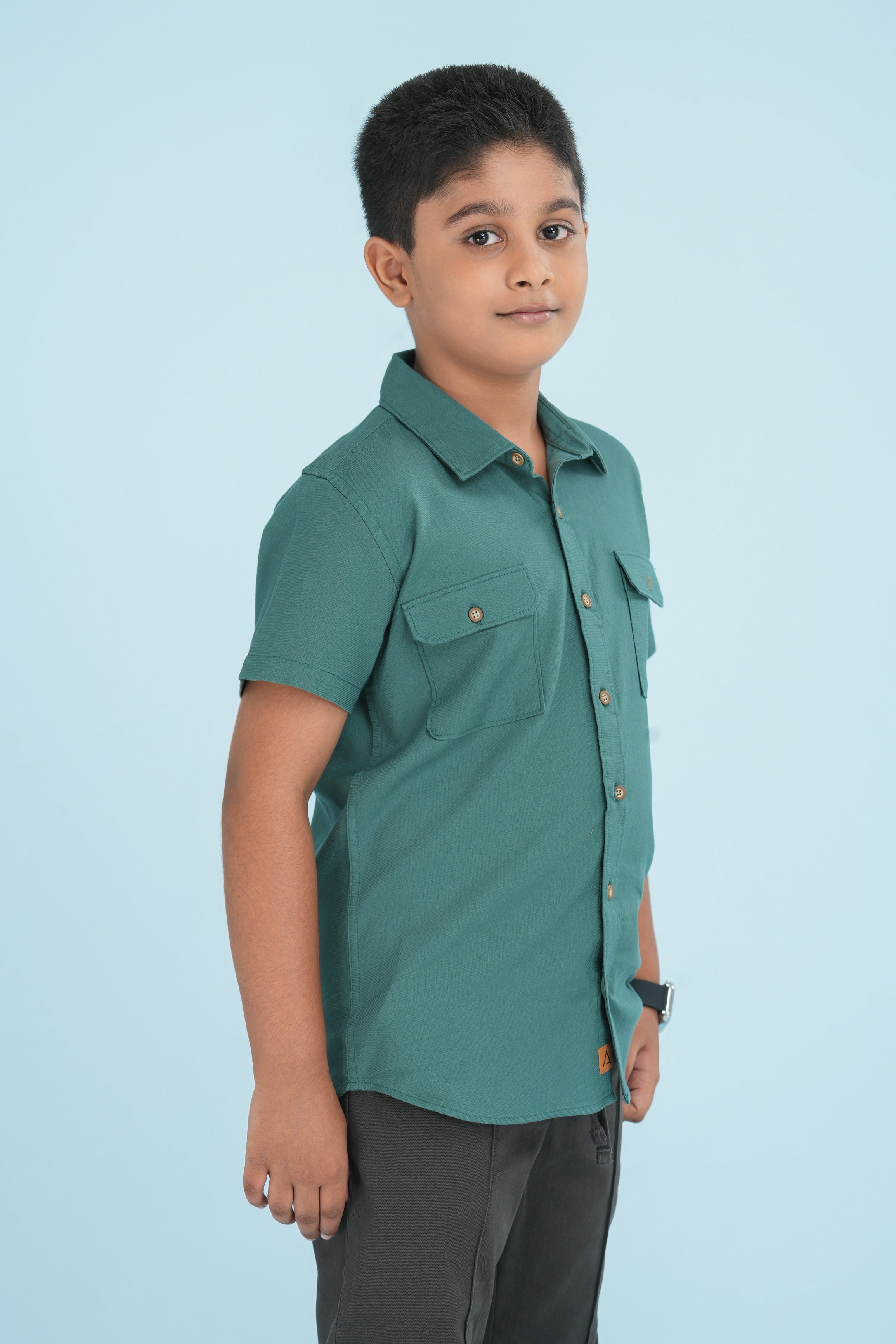 Kids' Normal Collar Cotton Shirt – Dark Green | AnationZ Junior