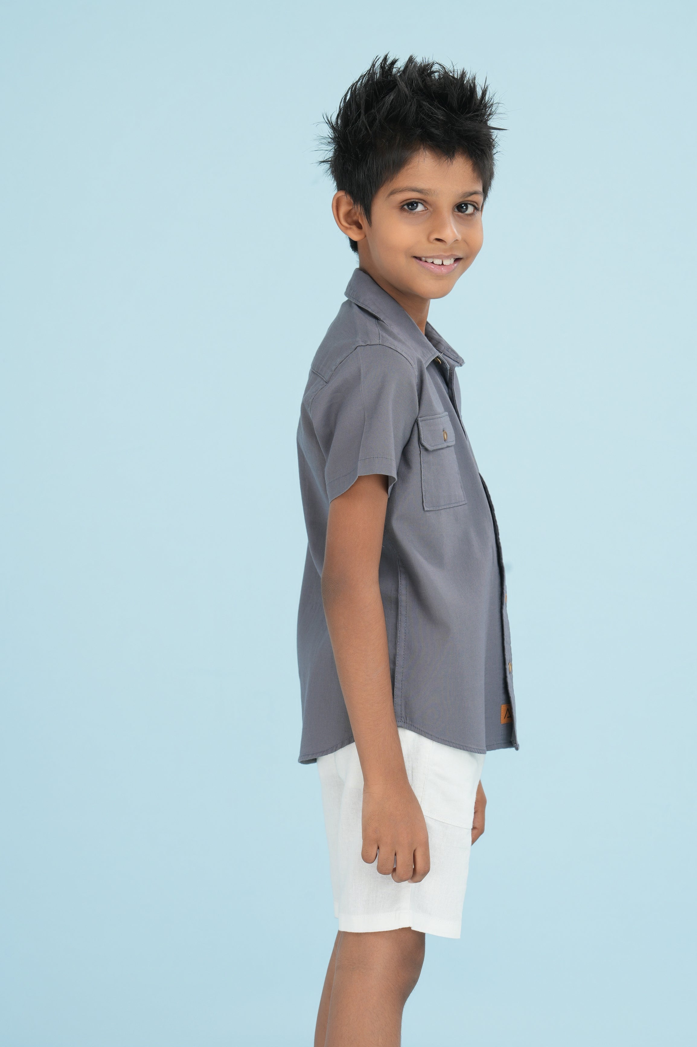Kids' Double Pocket Cotton Shirt – Charcoal Grey | AnationZ Junior