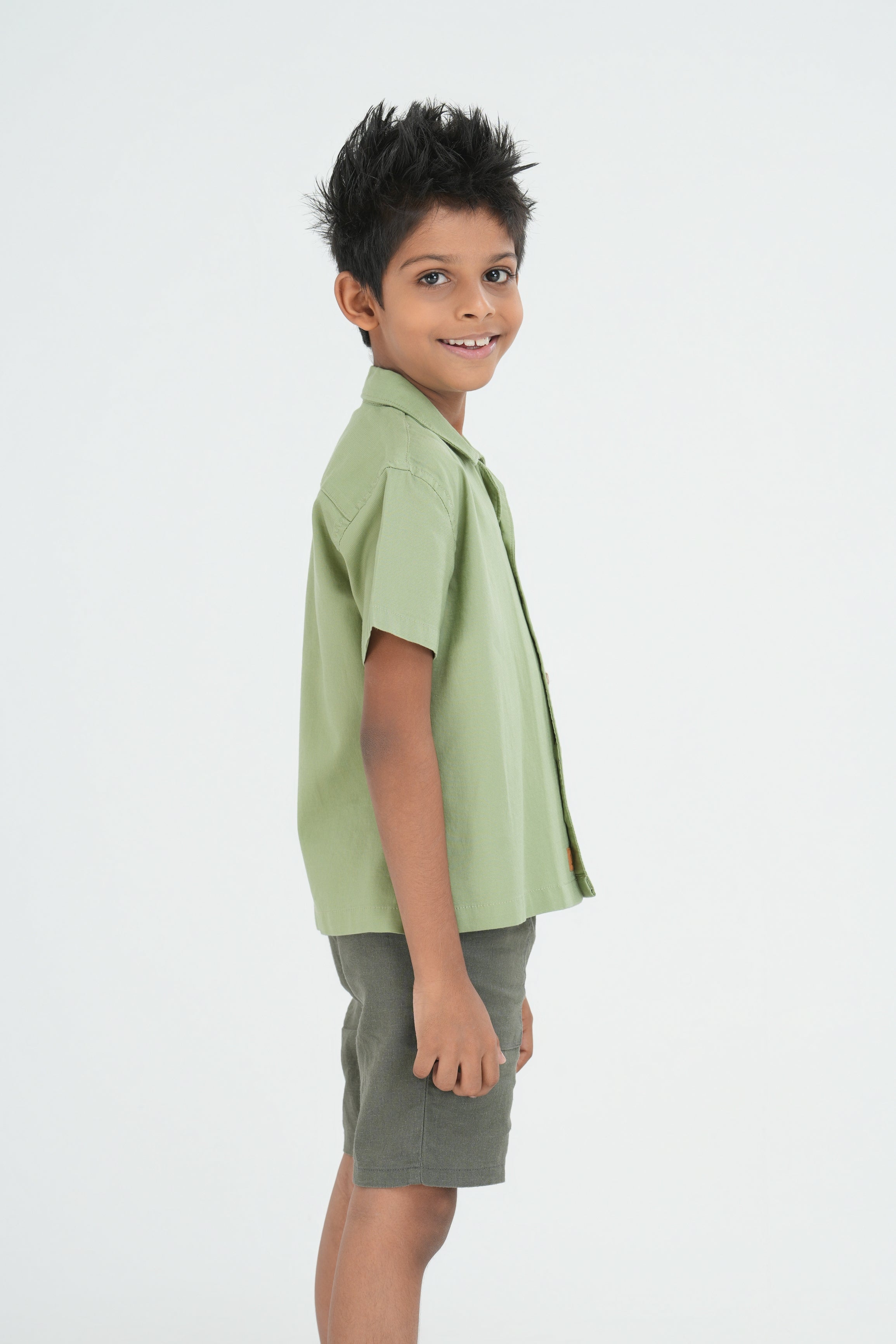 Kids' Cuban Collar Cotton Shirt – Light Green | AnationZ Junior