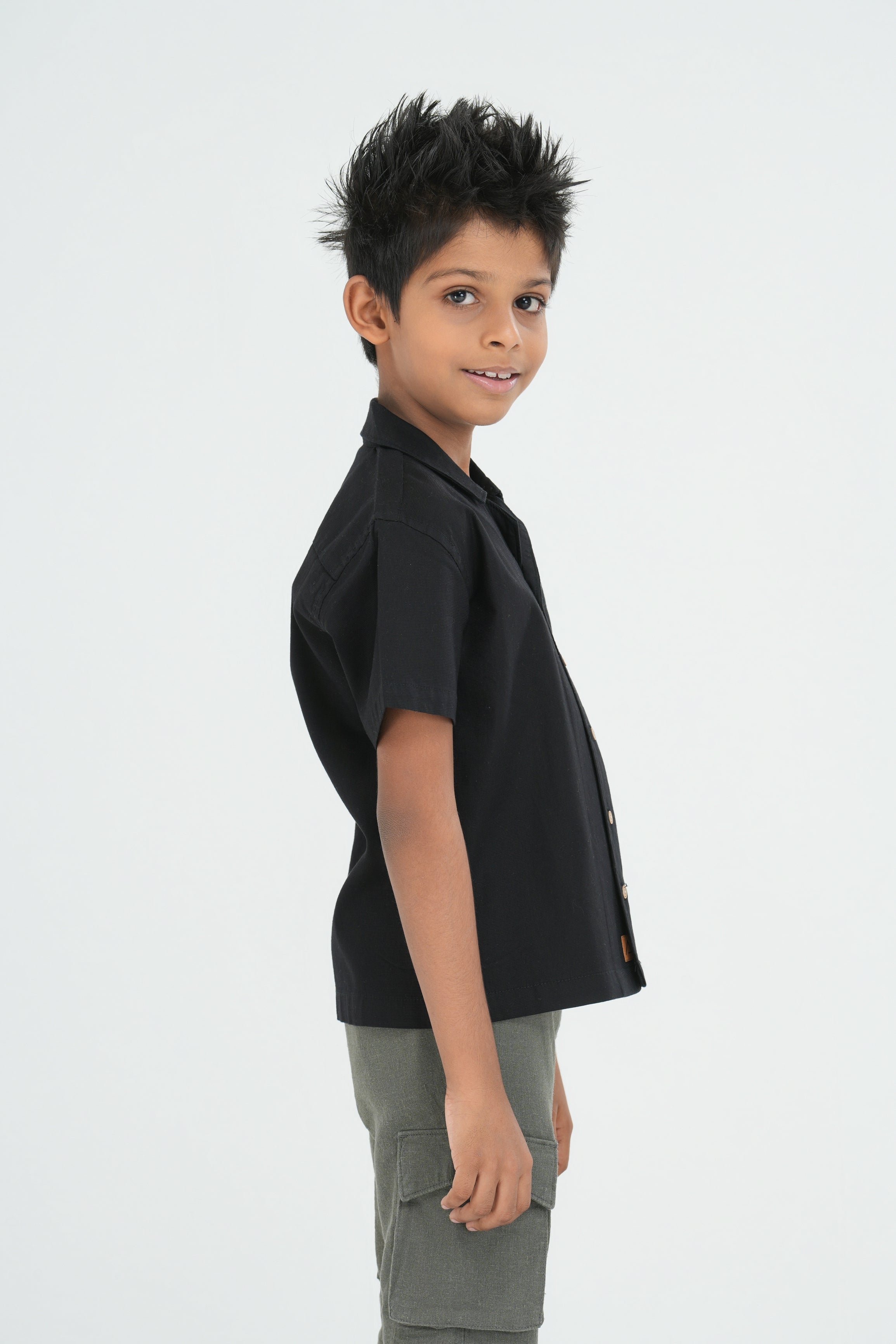 Kids' Cuban Collar Cotton Shirt – Black | AnationZ Junior